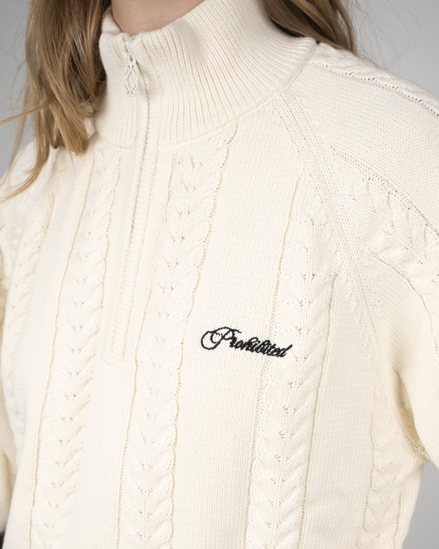 Cable Knit Quarter Zip | Cream