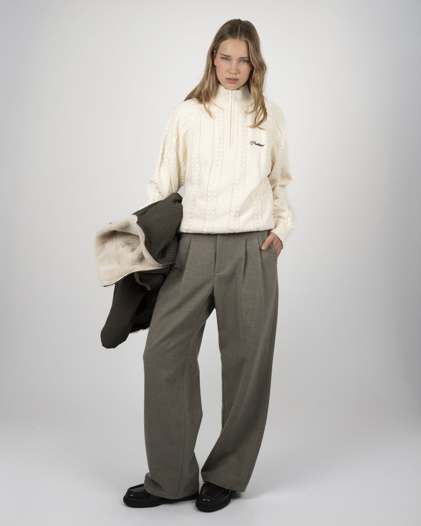 Cable Knit Quarter Zip | Cream