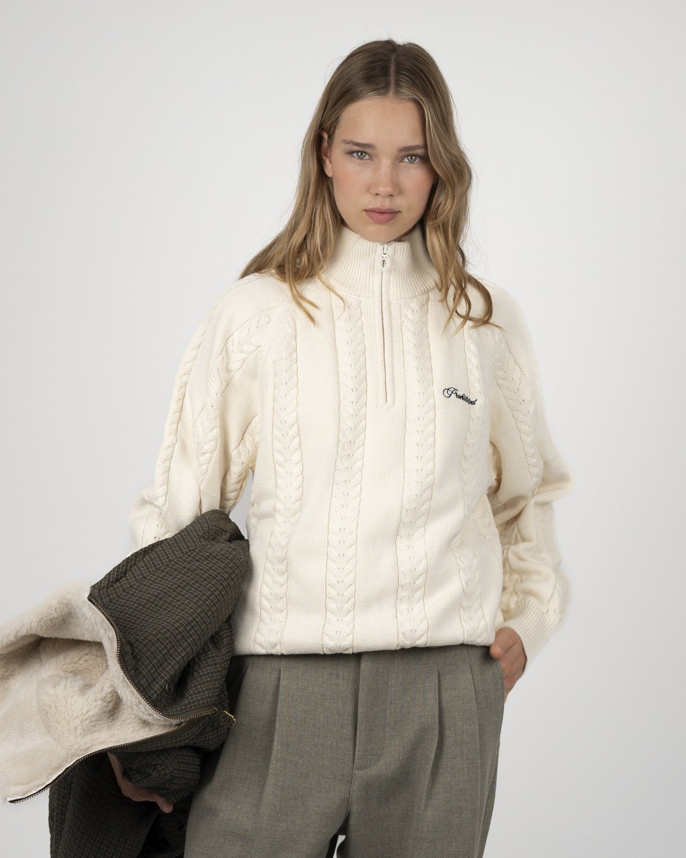 Cable Knit Quarter Zip | Cream