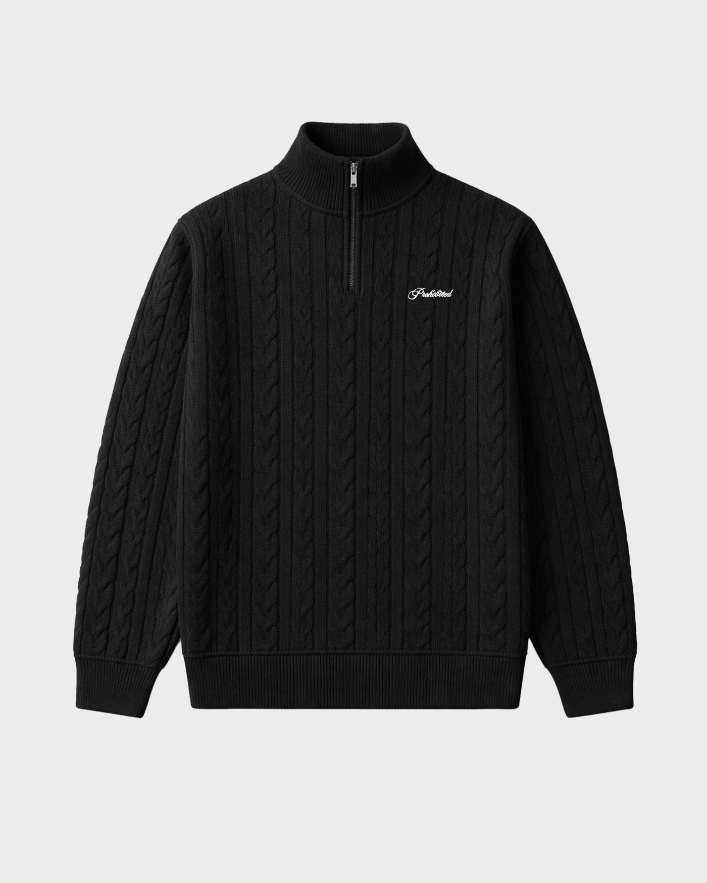 Cable Knit Quarter Zip | Black