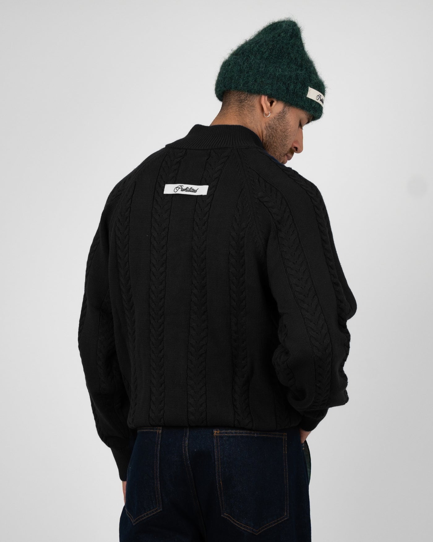 Cable Knit Quarter Zip | Black