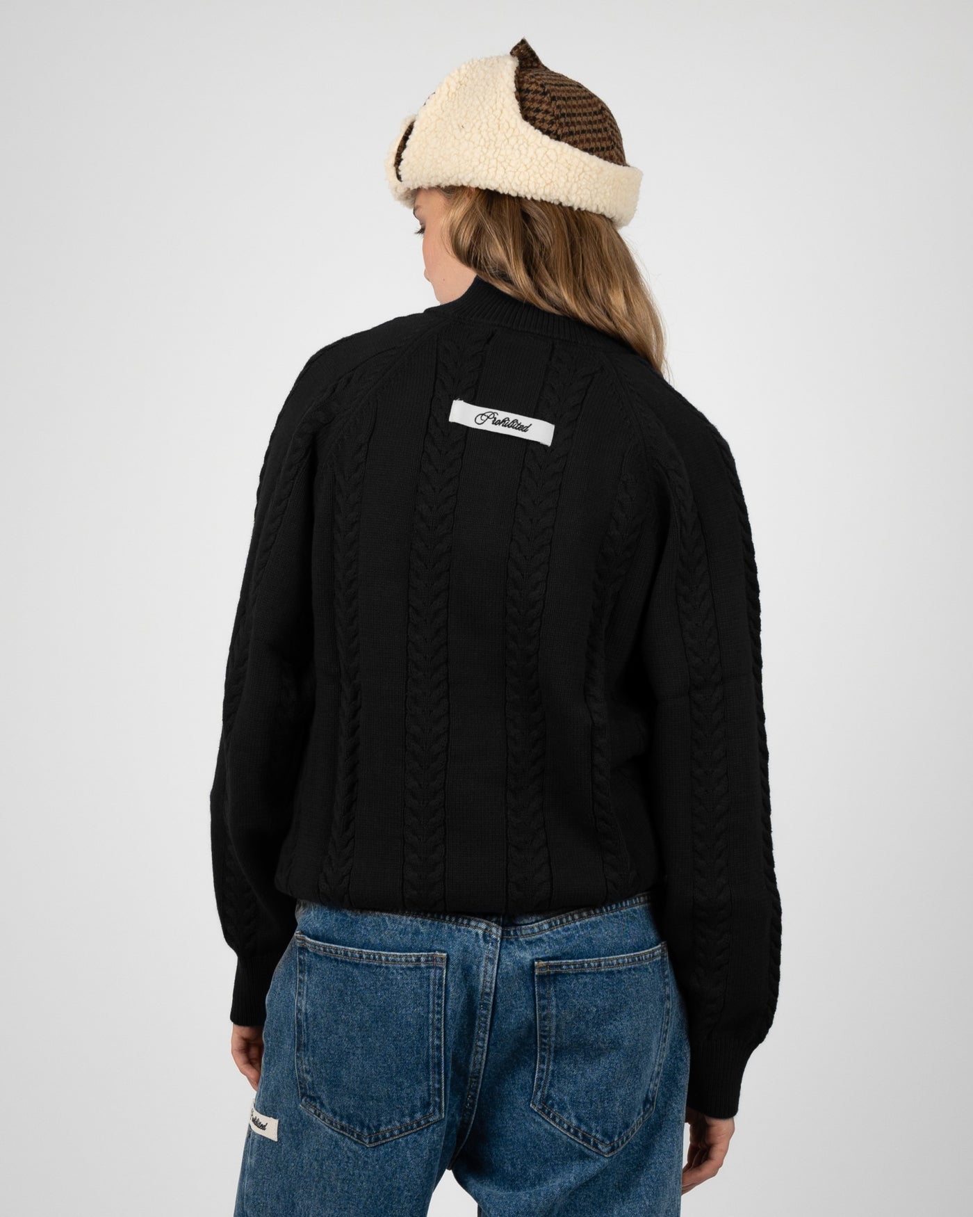 Cable Knit Quarter Zip | Black