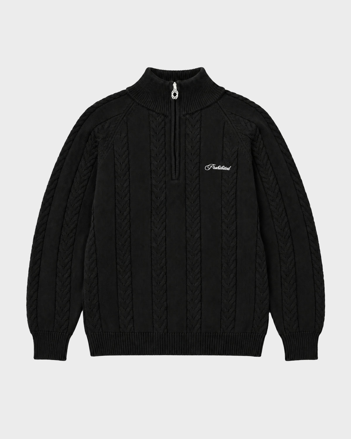 Cable Knit Quarter Zip | Black