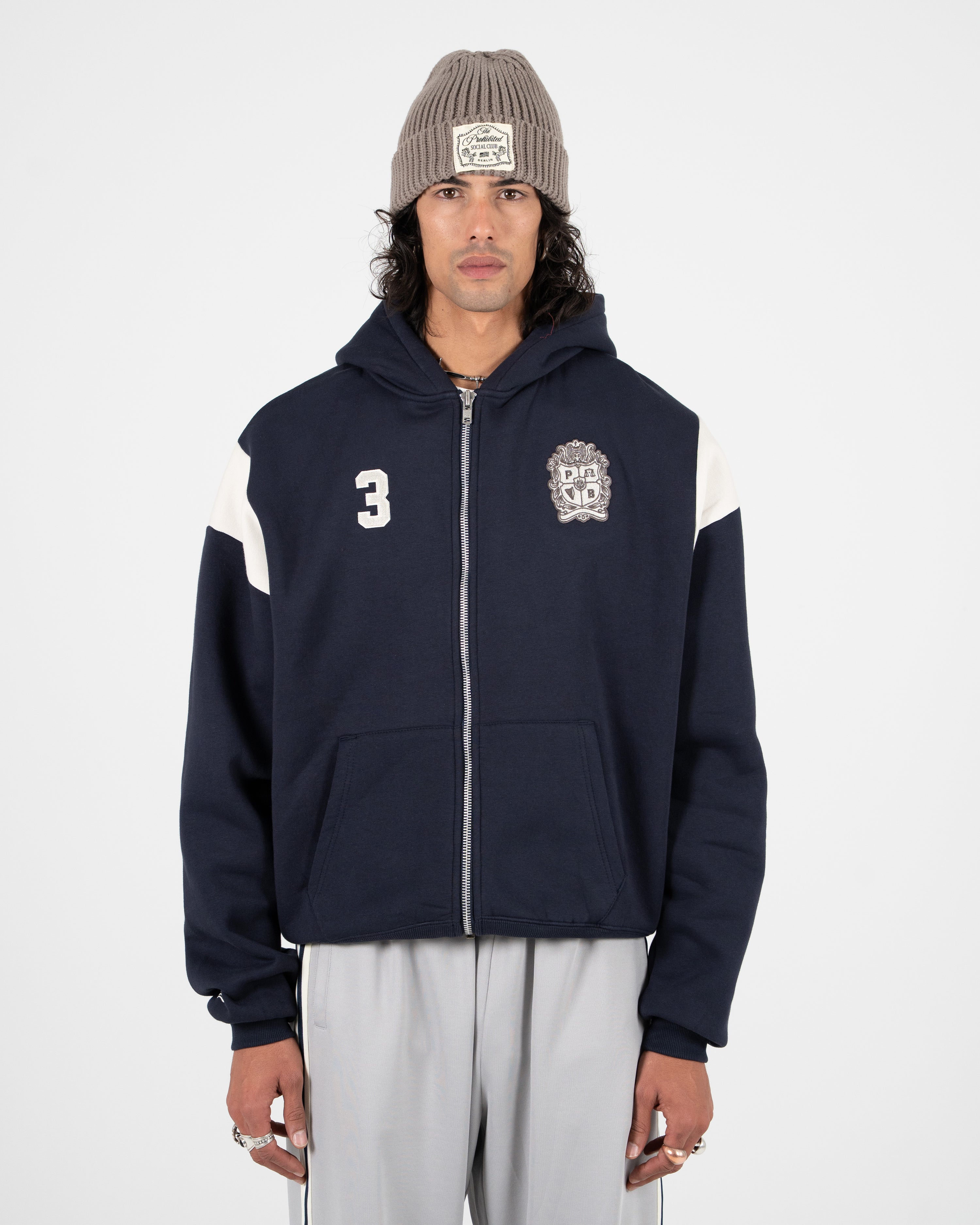 Club Member Contrast Zip-Hoodie Navy