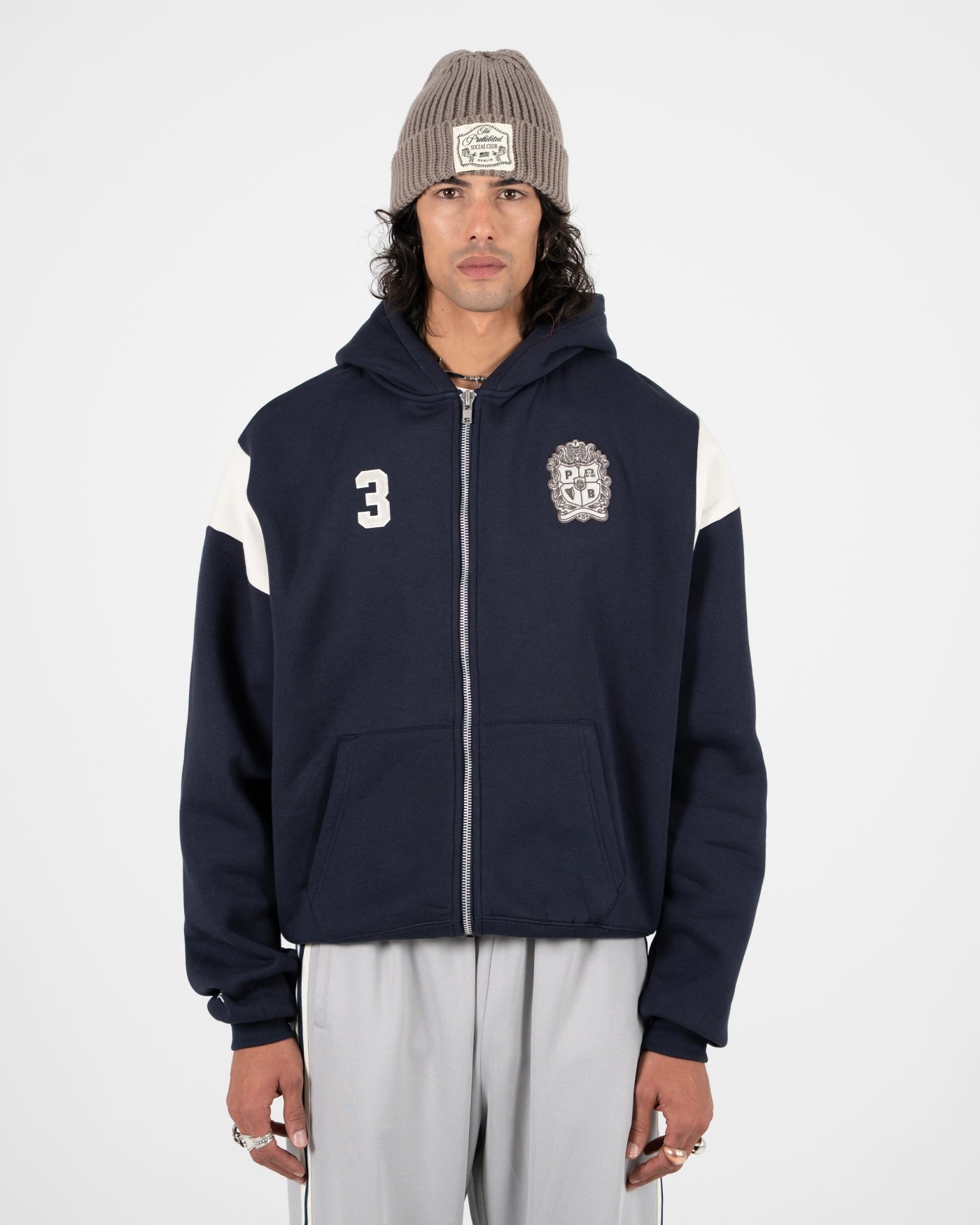 Club Member Contrast Zip-Hoodie | Navy