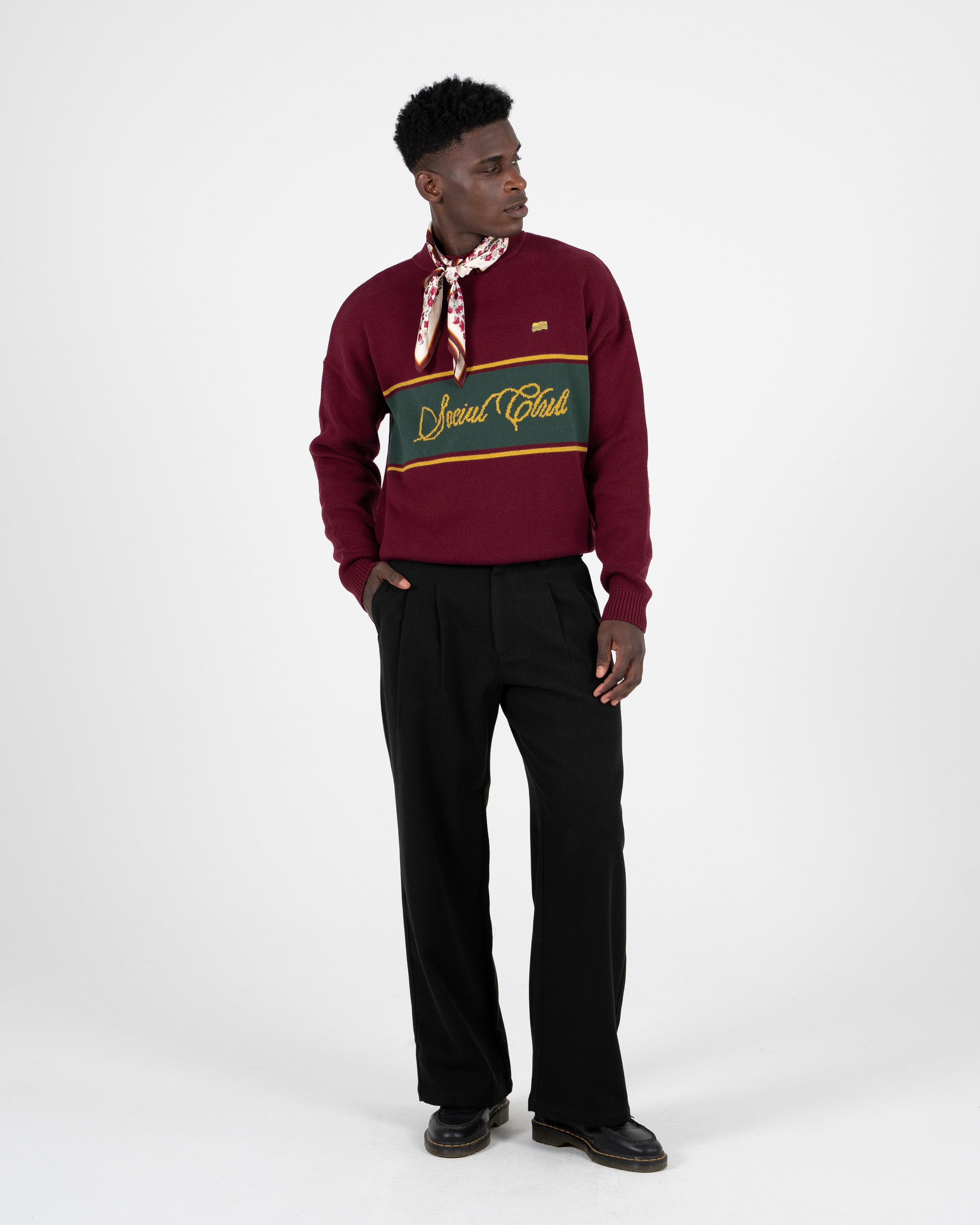Contrast SC Knit Sweater Bordeaux