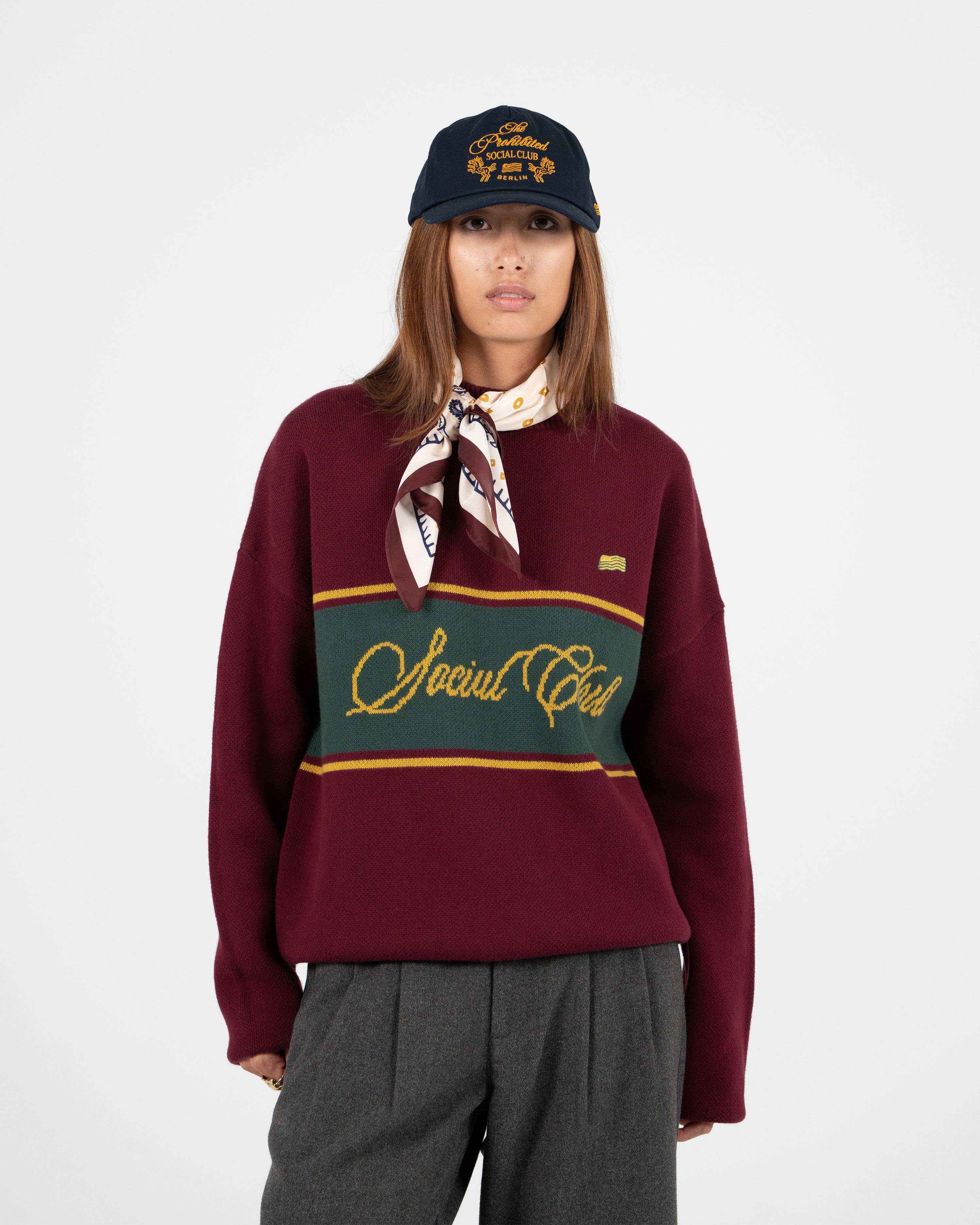 Contrast SC Knit Sweater Bordeaux