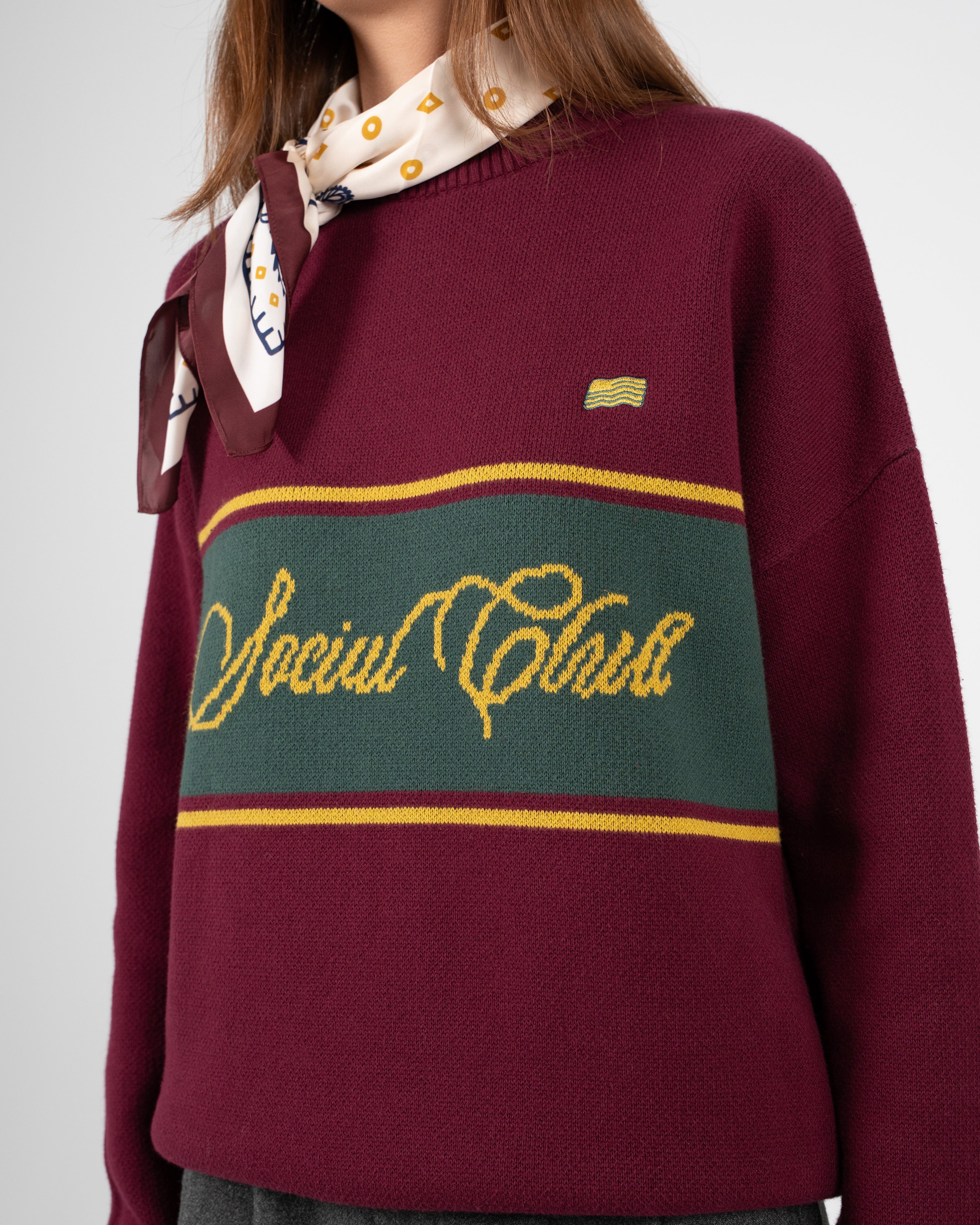 Contrast SC Knit Sweater Bordeaux