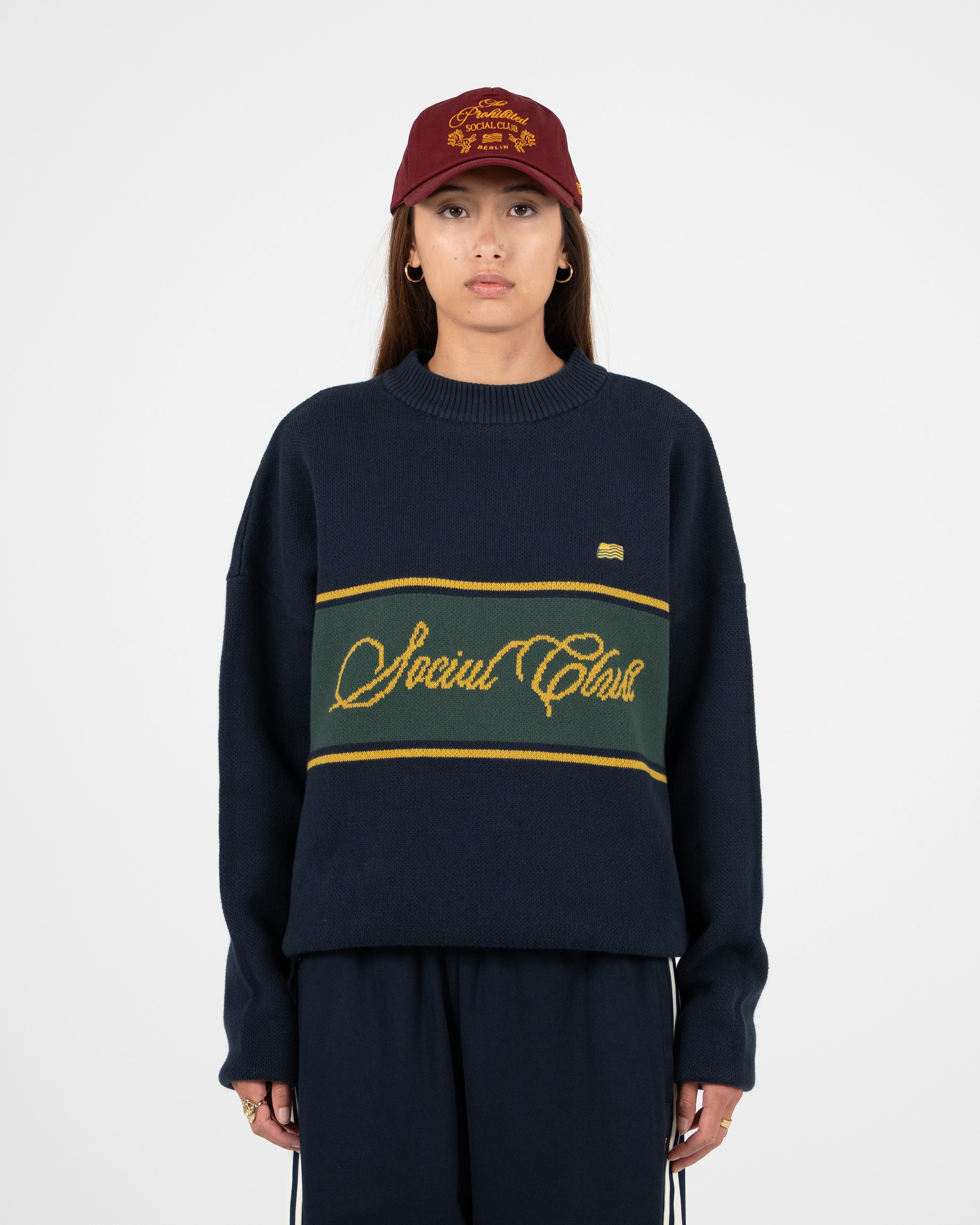 Contrast SC Knit Sweater Navy