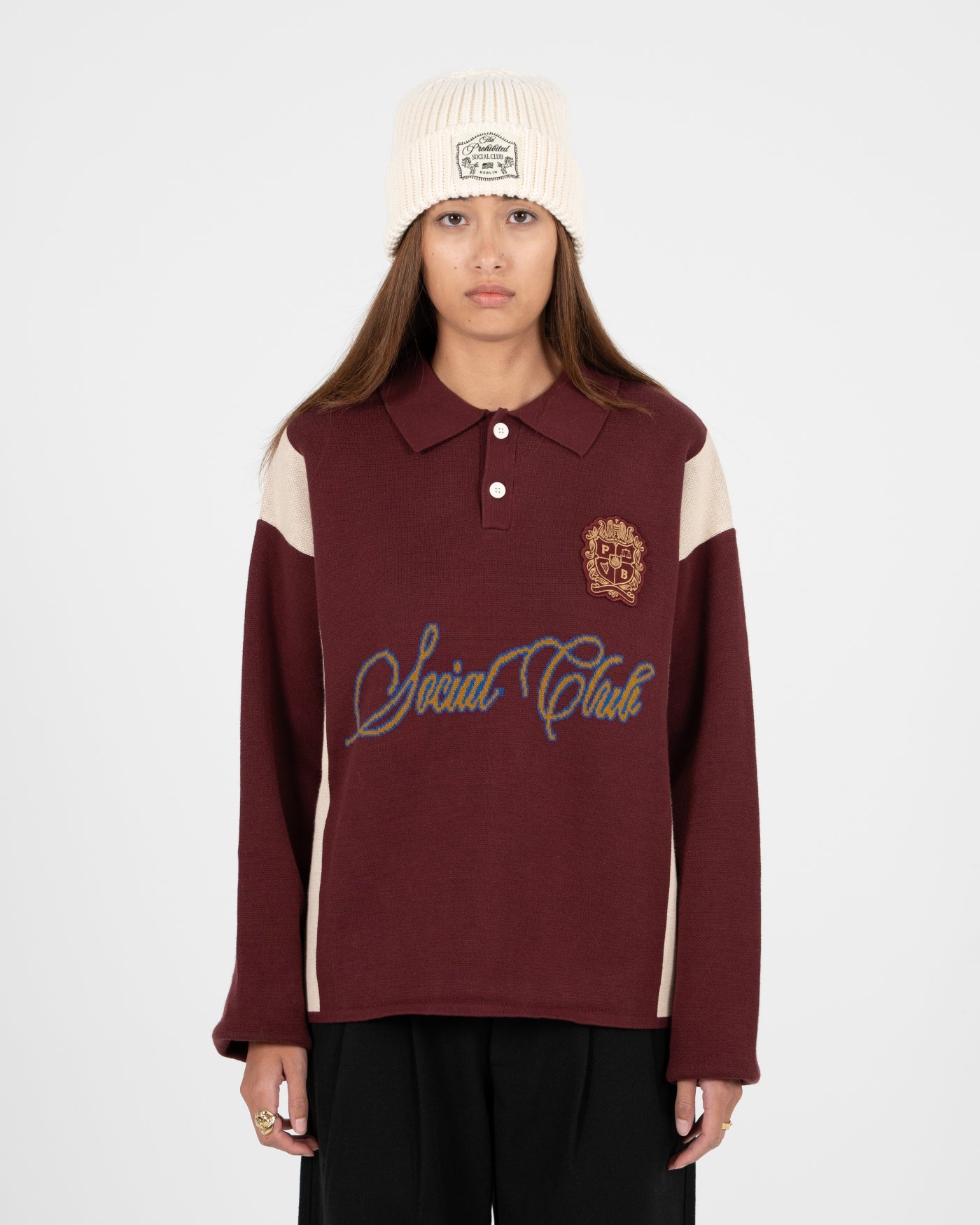 Contrast Clubhouse Knit | Bordeaux