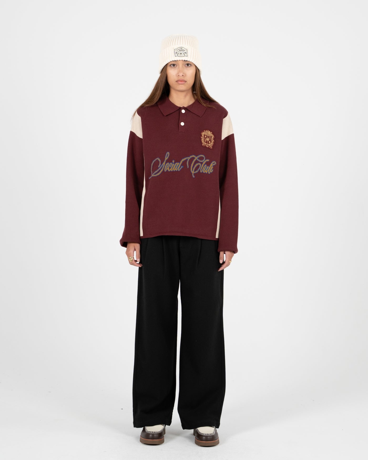 Contrast Clubhouse Knit | Bordeaux