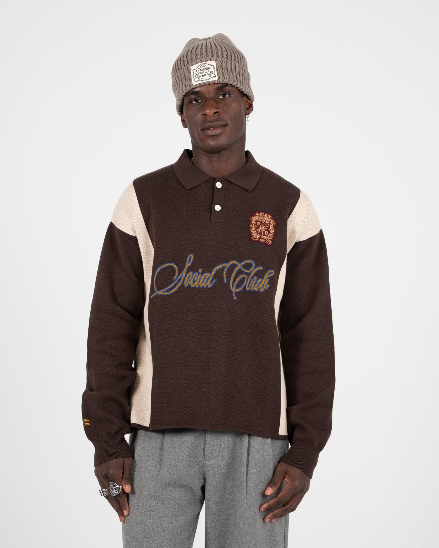 Contrast Clubhouse Knit | Brown
