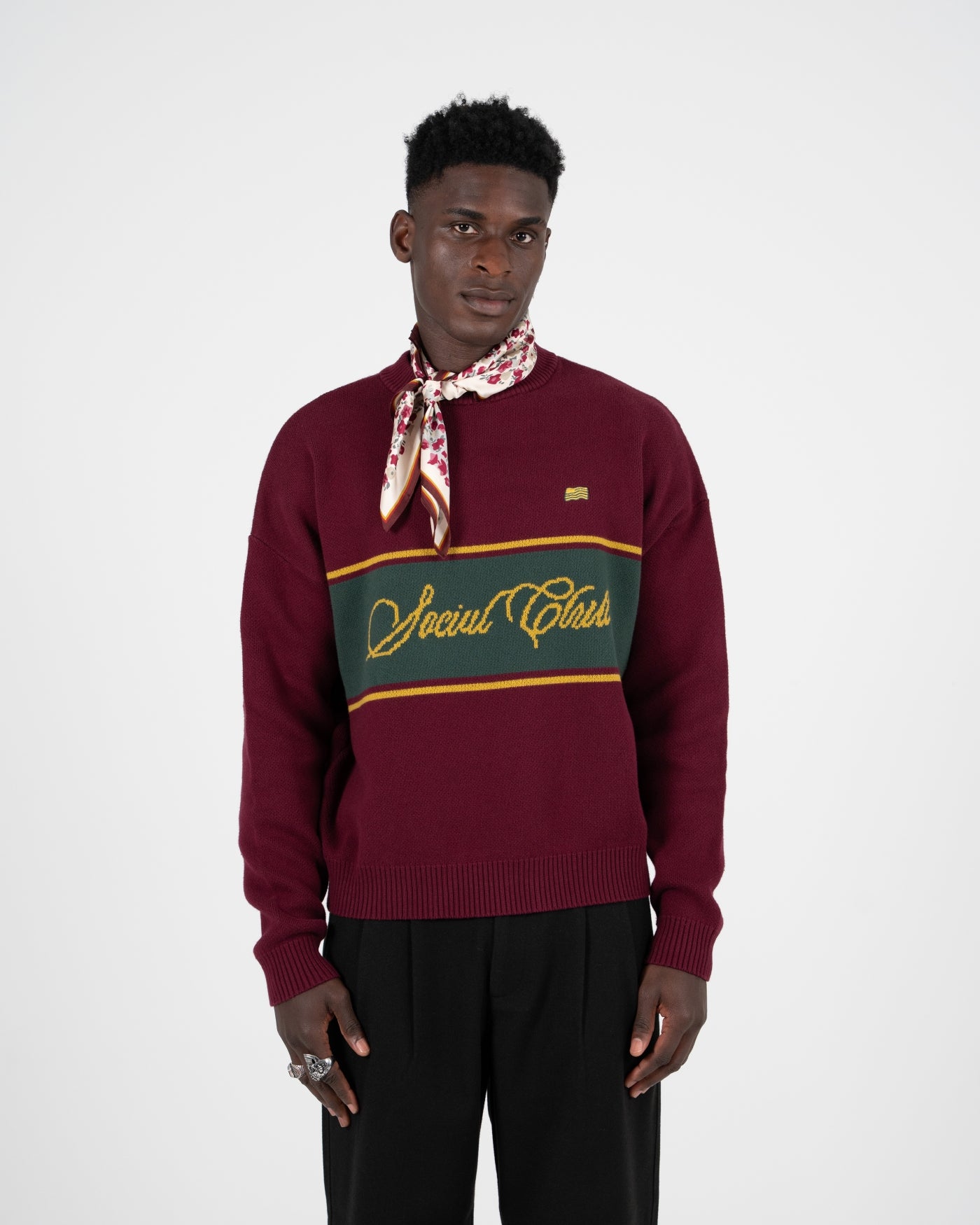 Contrast SC Knit Sweater | Bordeaux