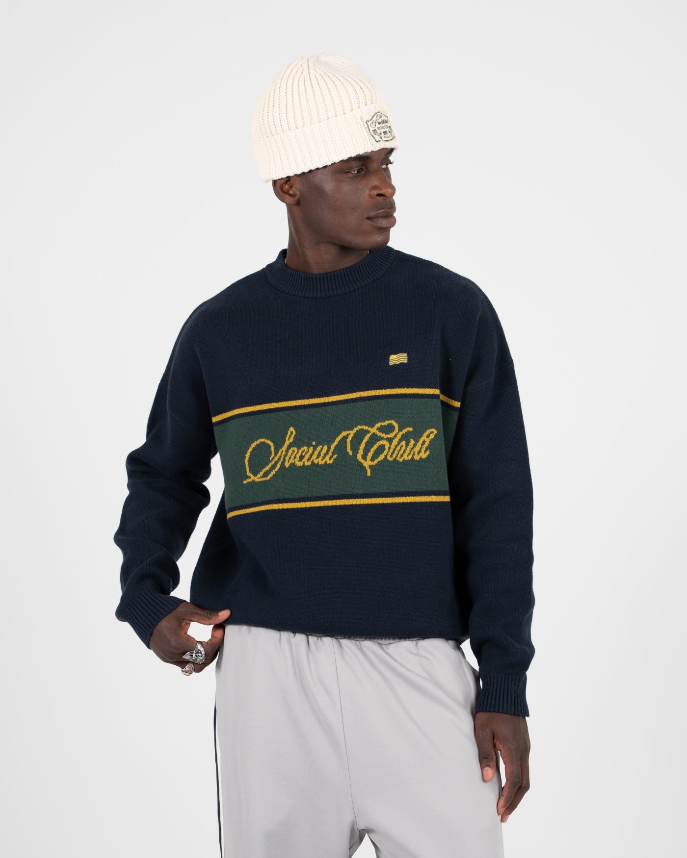 Contrast SC Knit Sweater | Navy