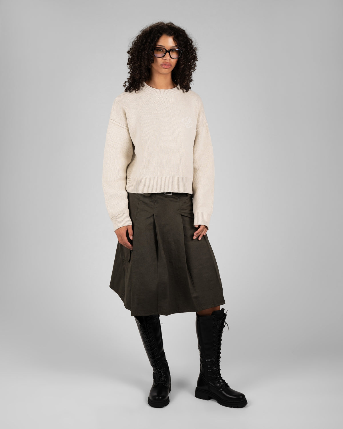 Throwback Double P Knit Sweater | Cream