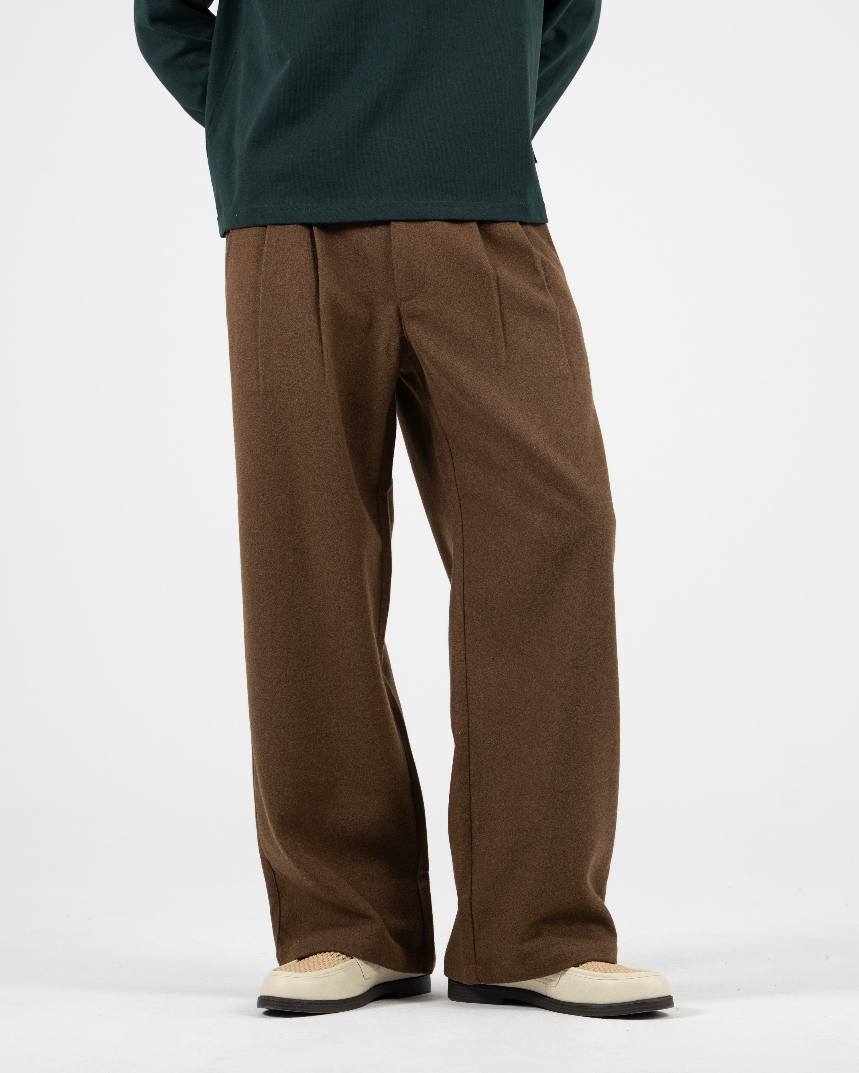 Double Pleated Club Pants Brown