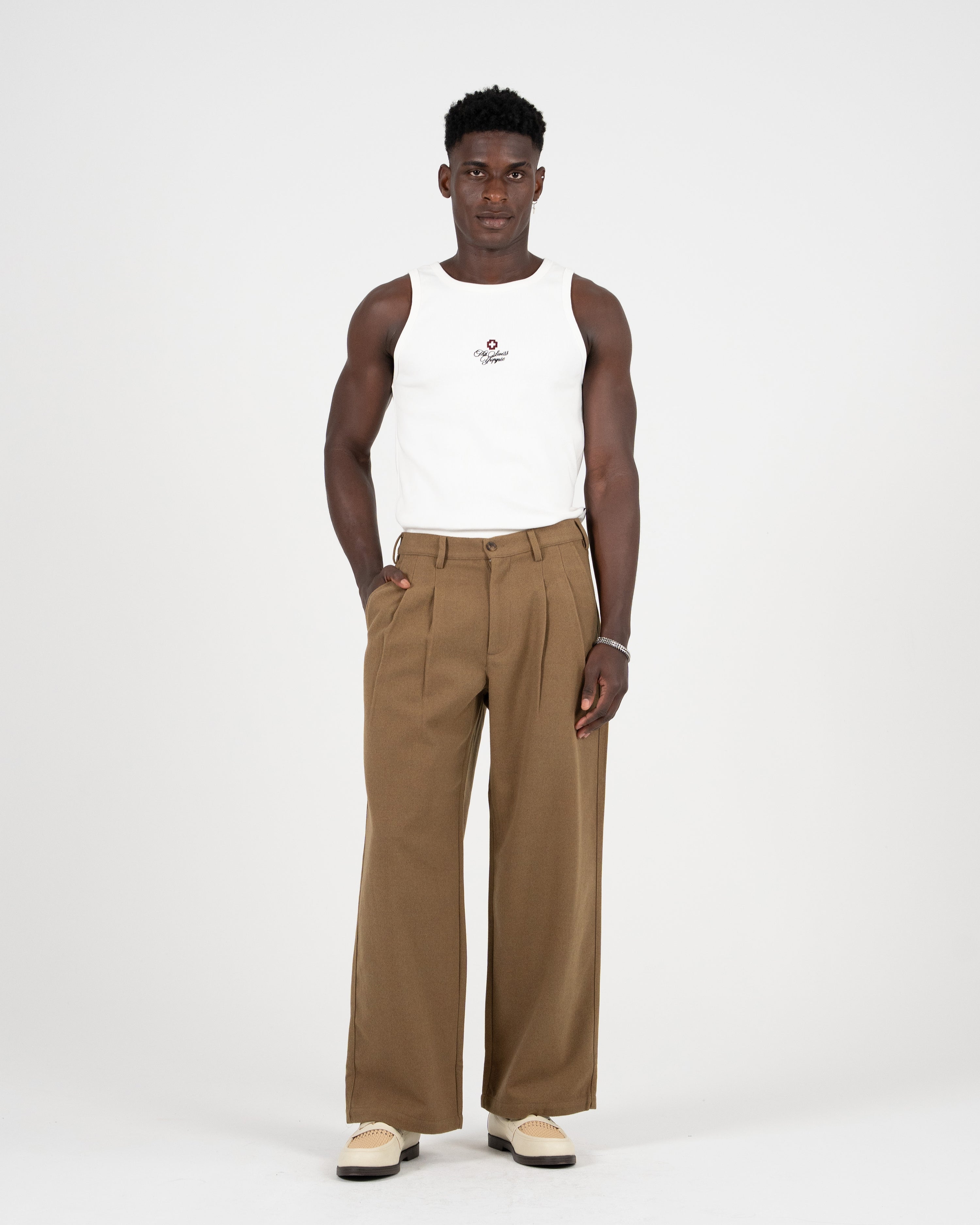 Double Pleated Club Pants Camel