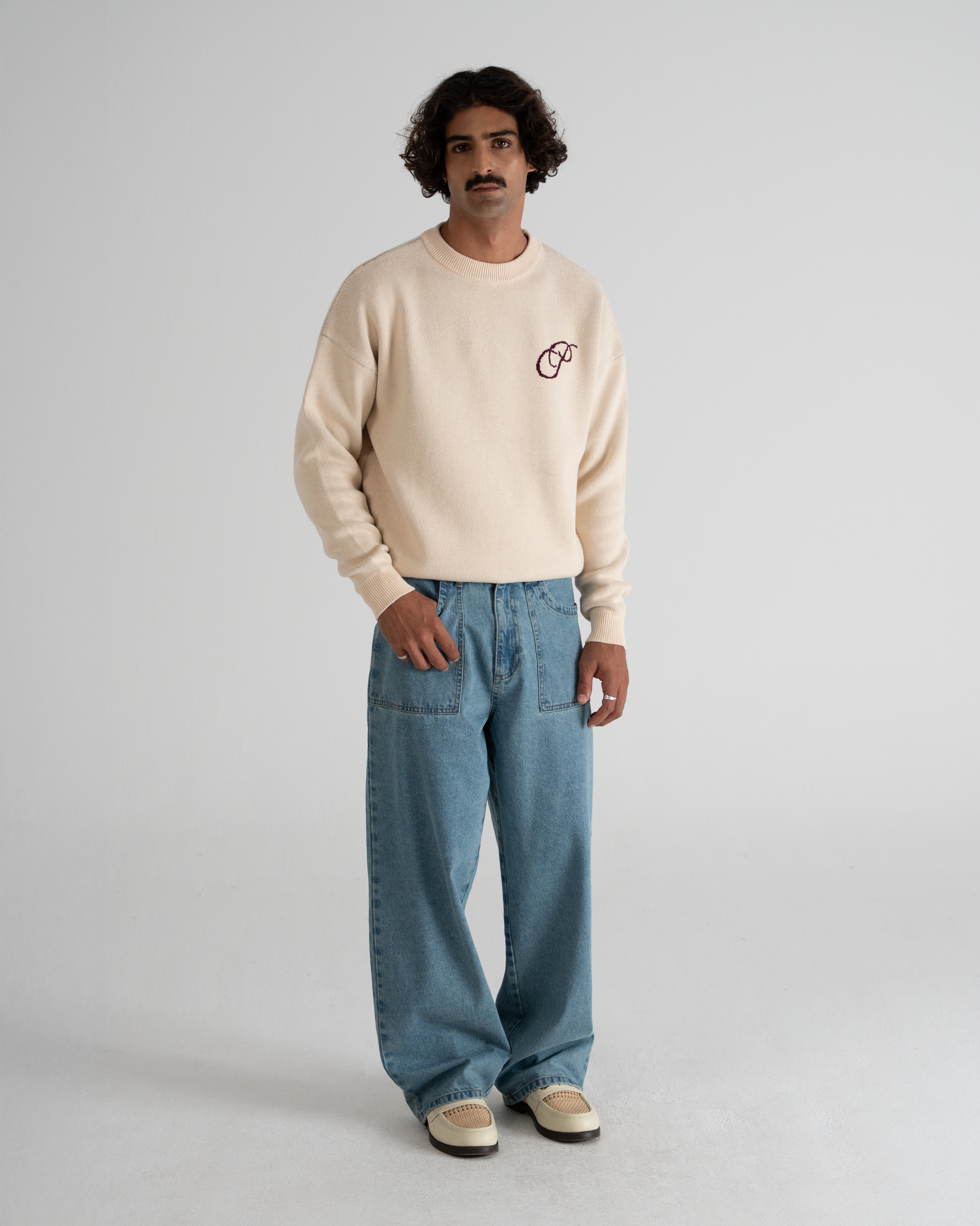 Initial Knit Sweater Cream