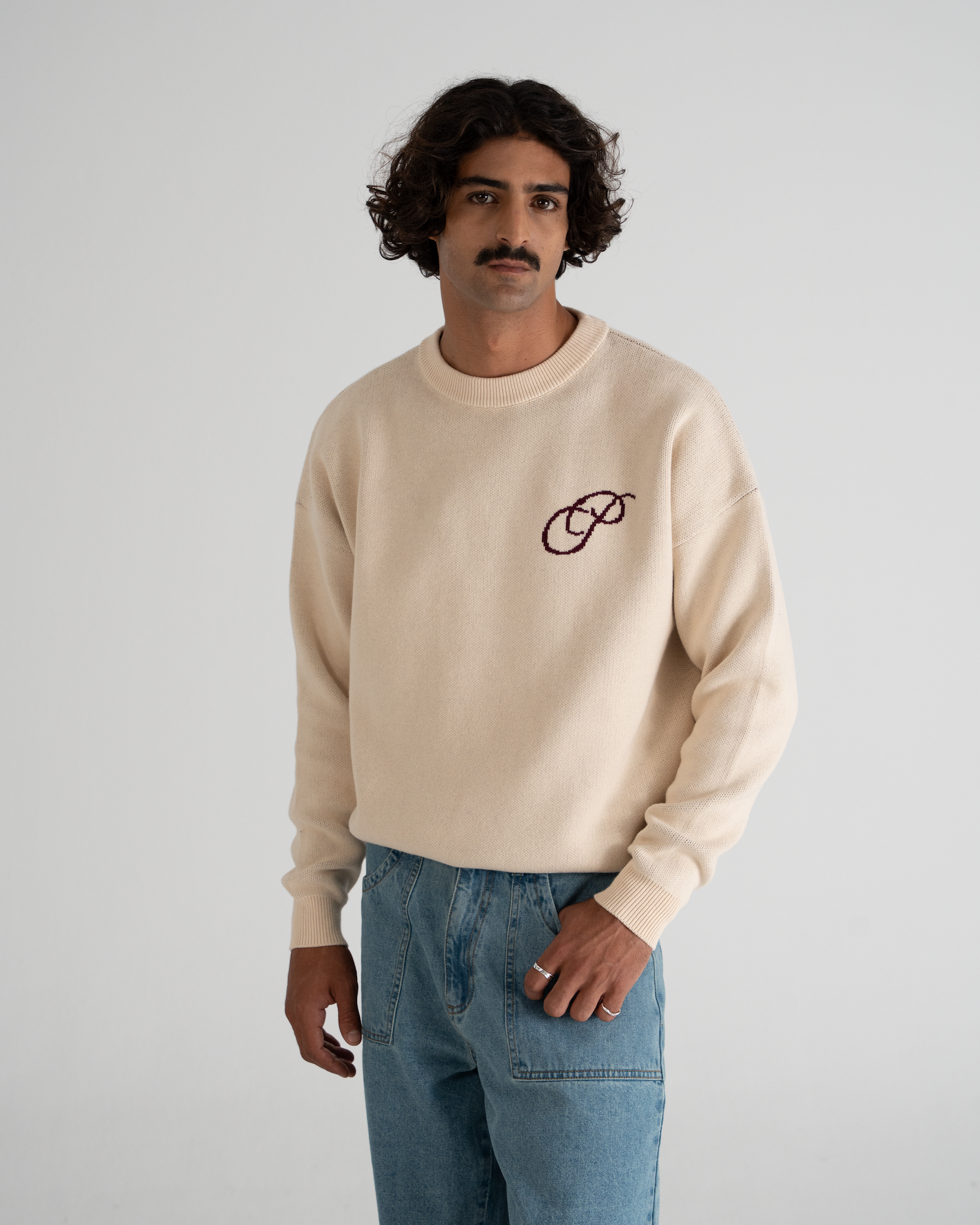 Initial Knit Sweater Cream