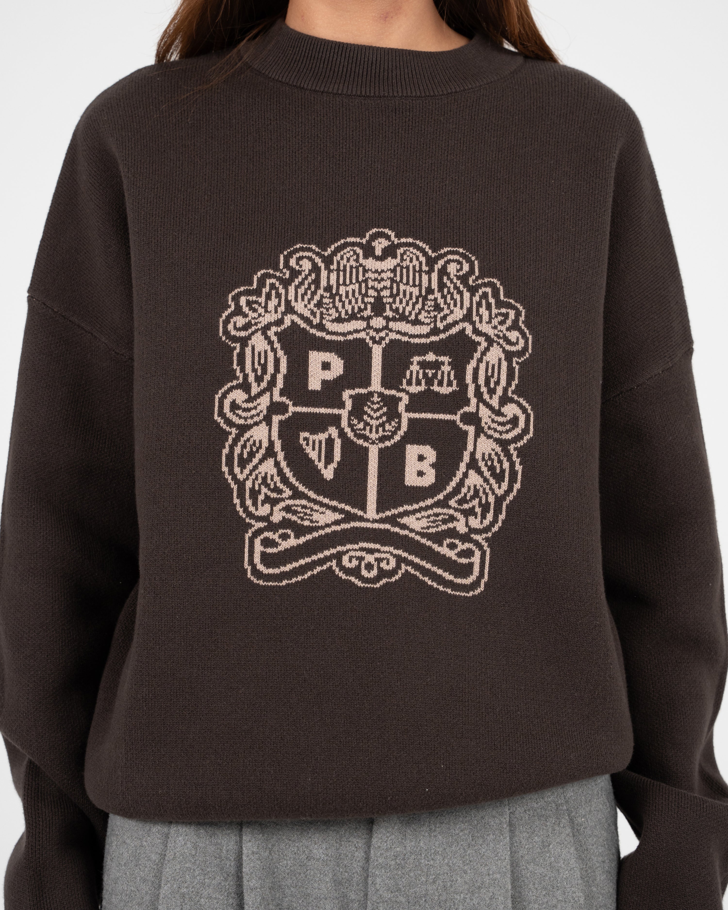 Emblem Knit Sweater Brown