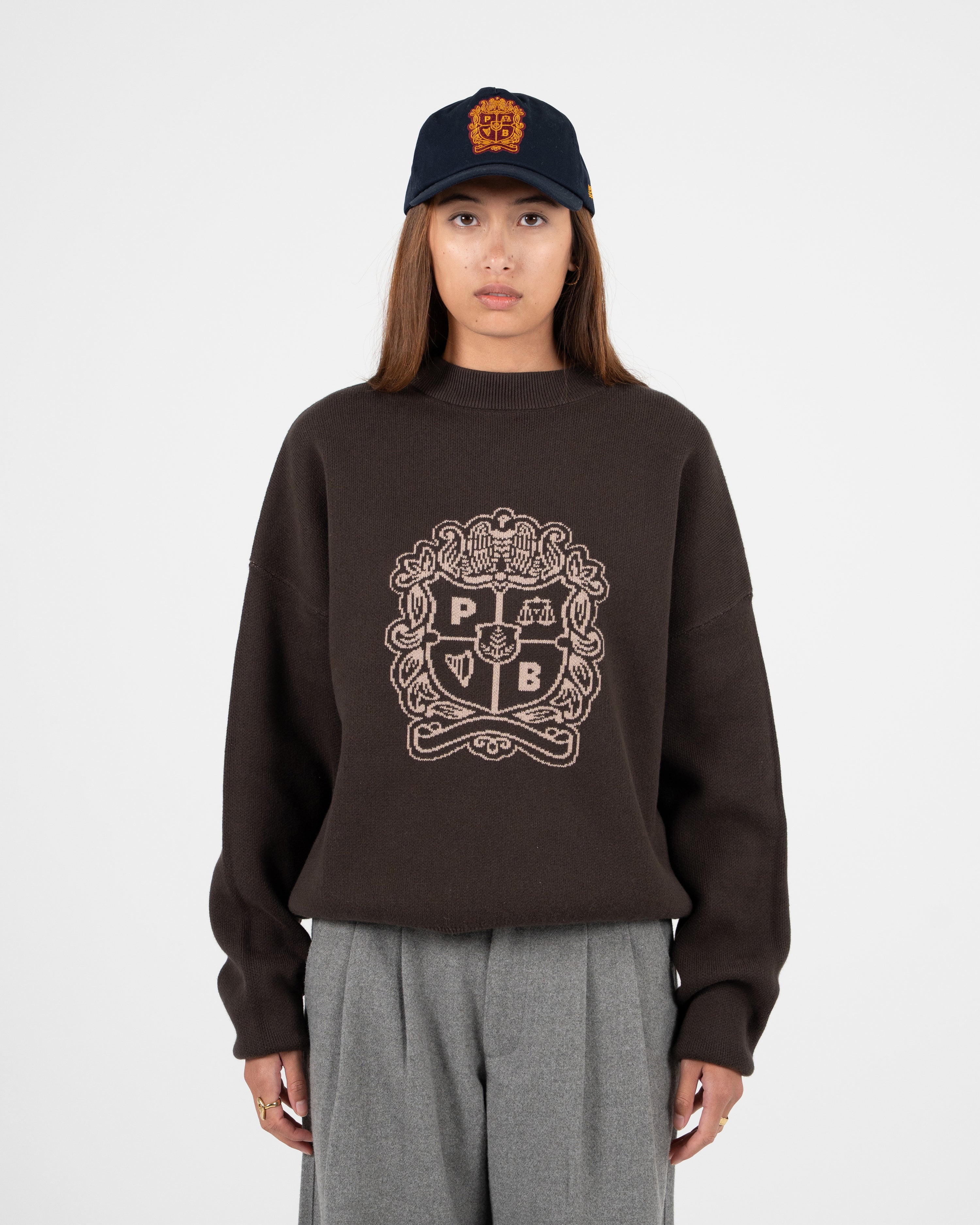 Emblem Knit Sweater Brown