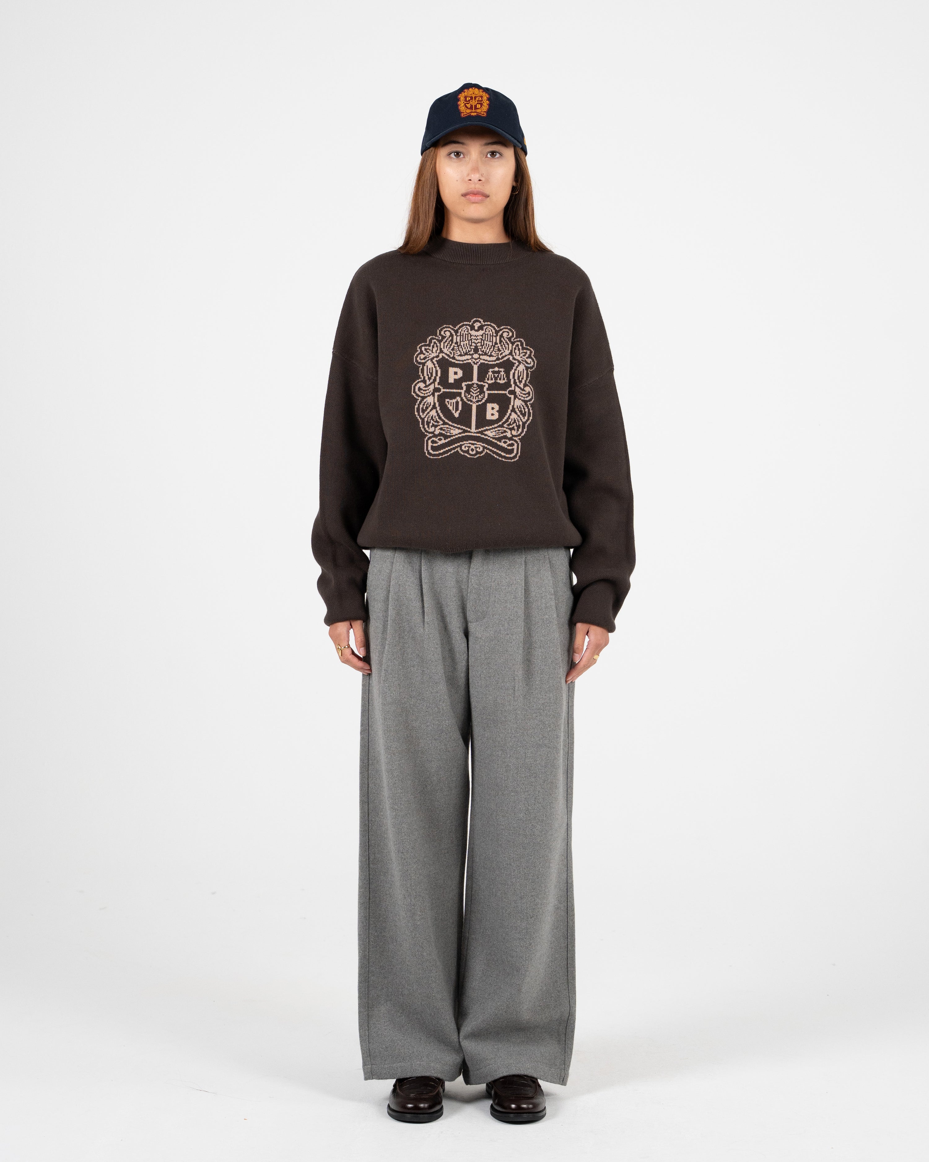 Emblem Knit Sweater Brown