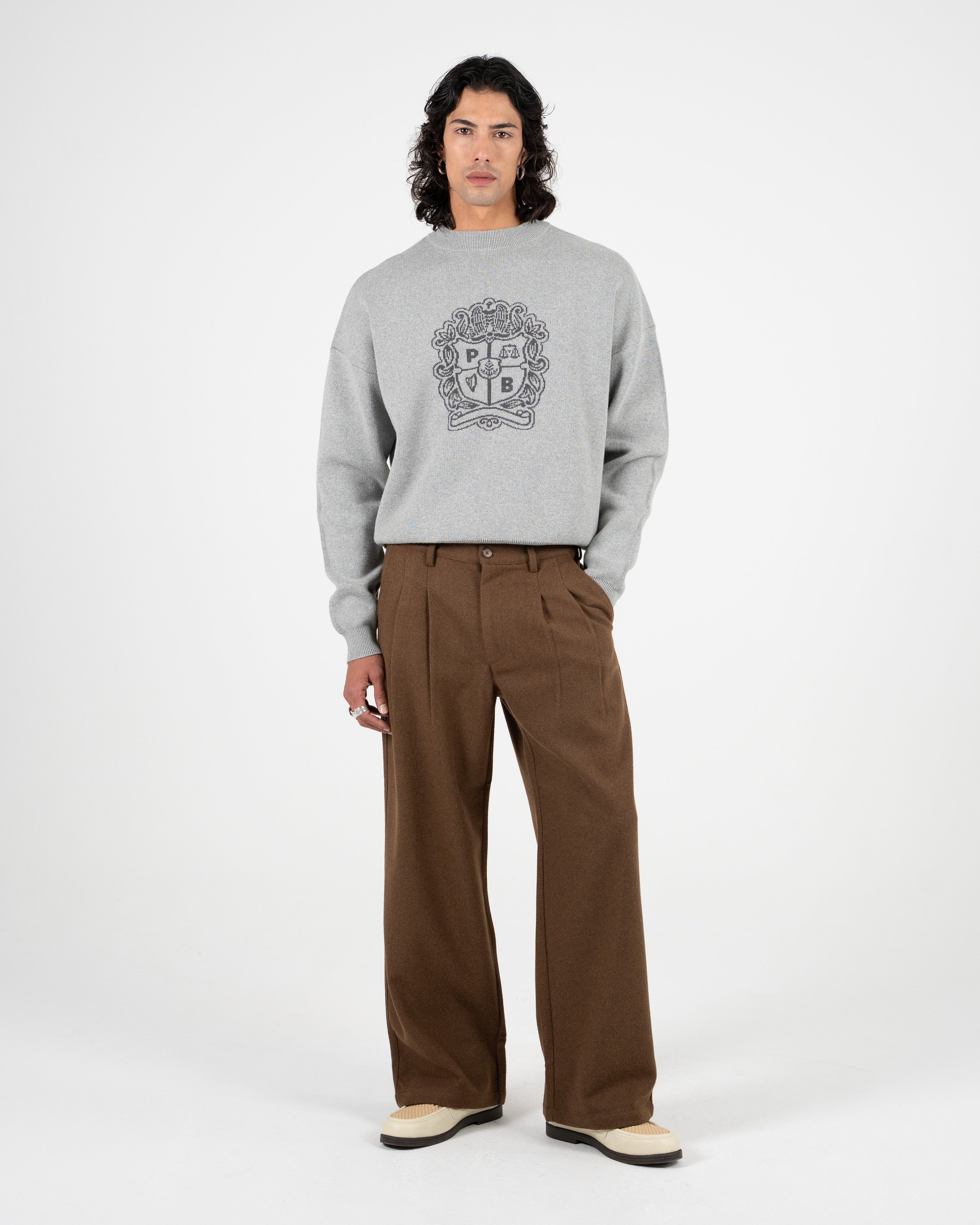 Emblem Knit Sweater Grey