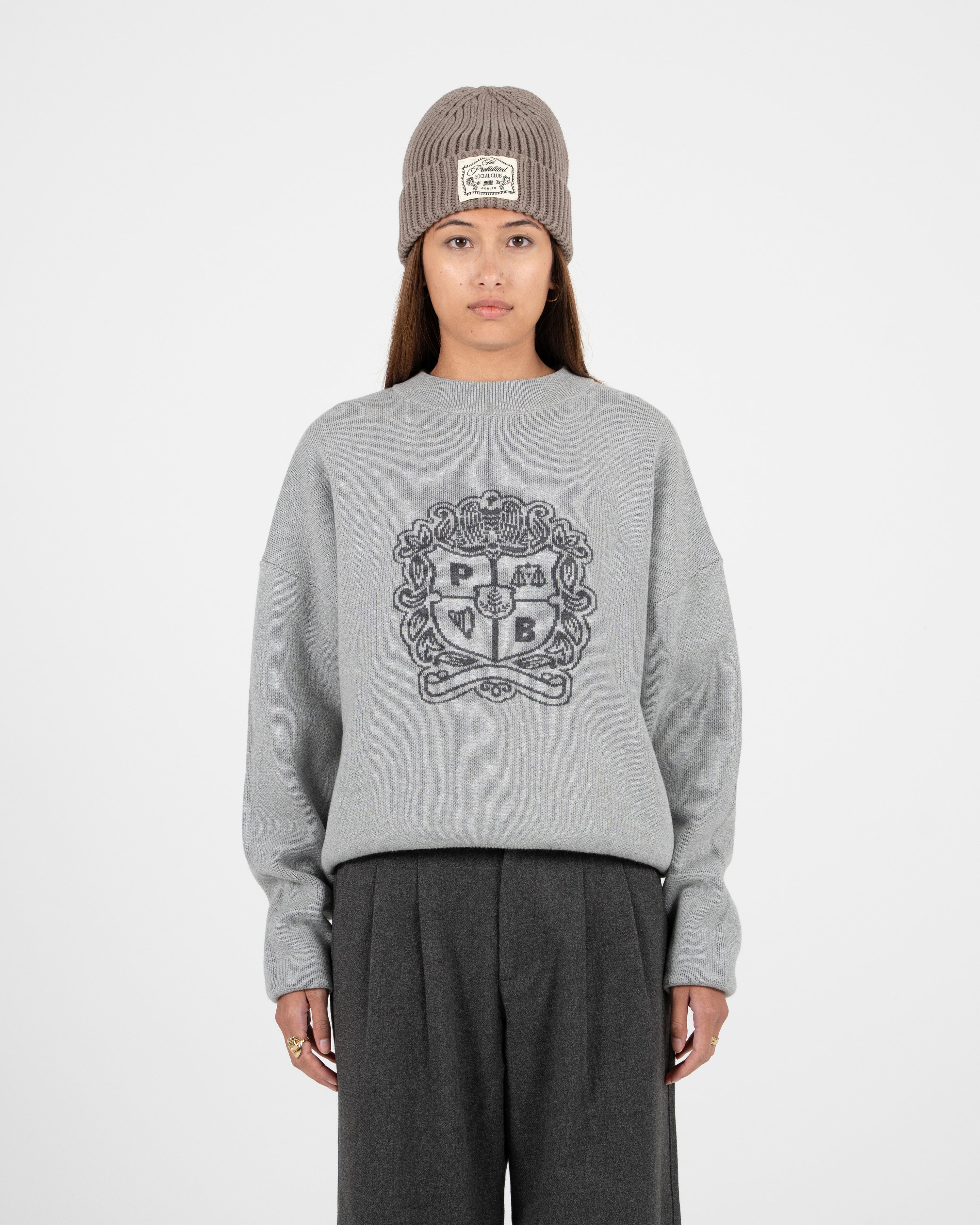 Emblem Knit Sweater Grey