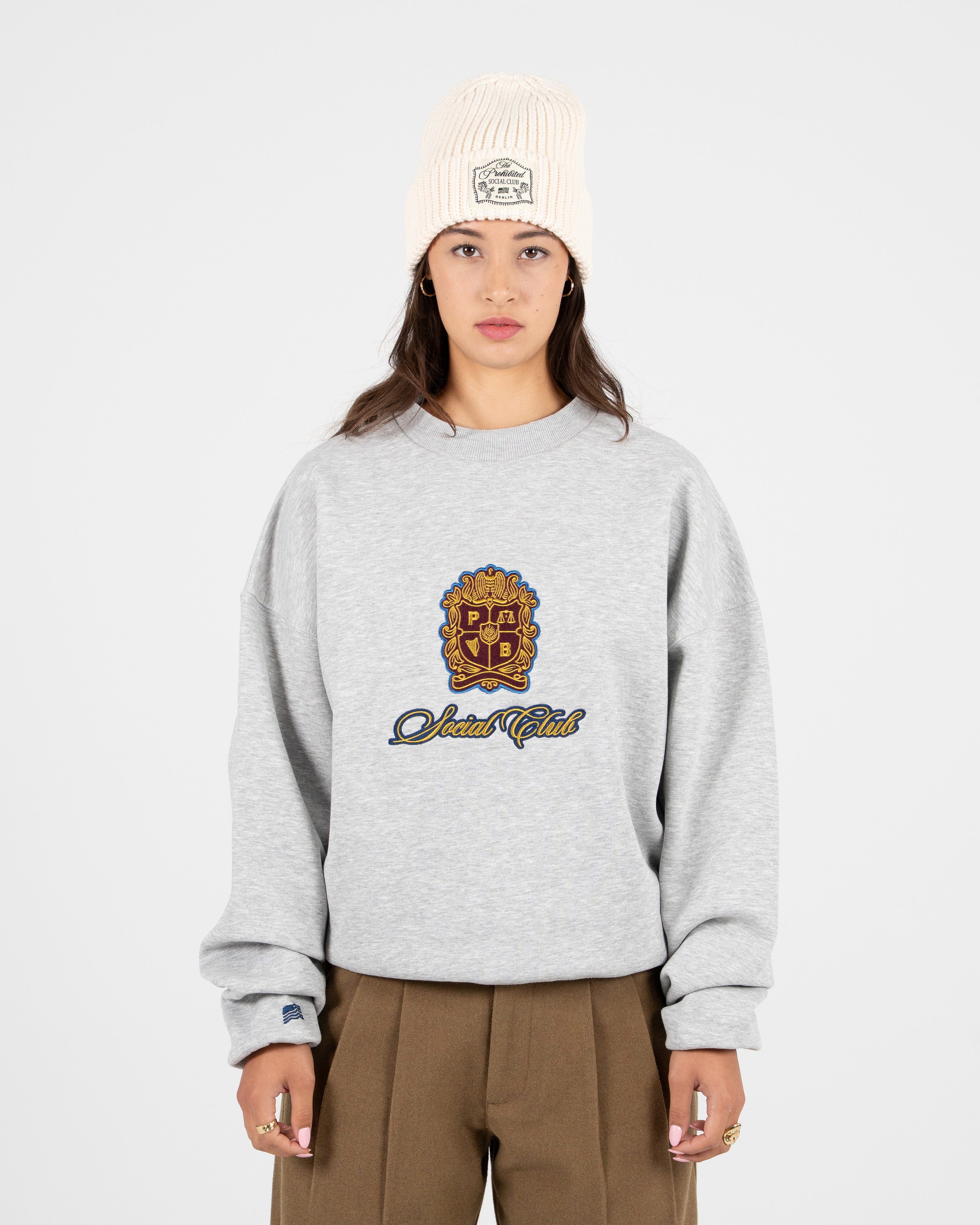 Emblem Patch Crew Neck Grey Melange