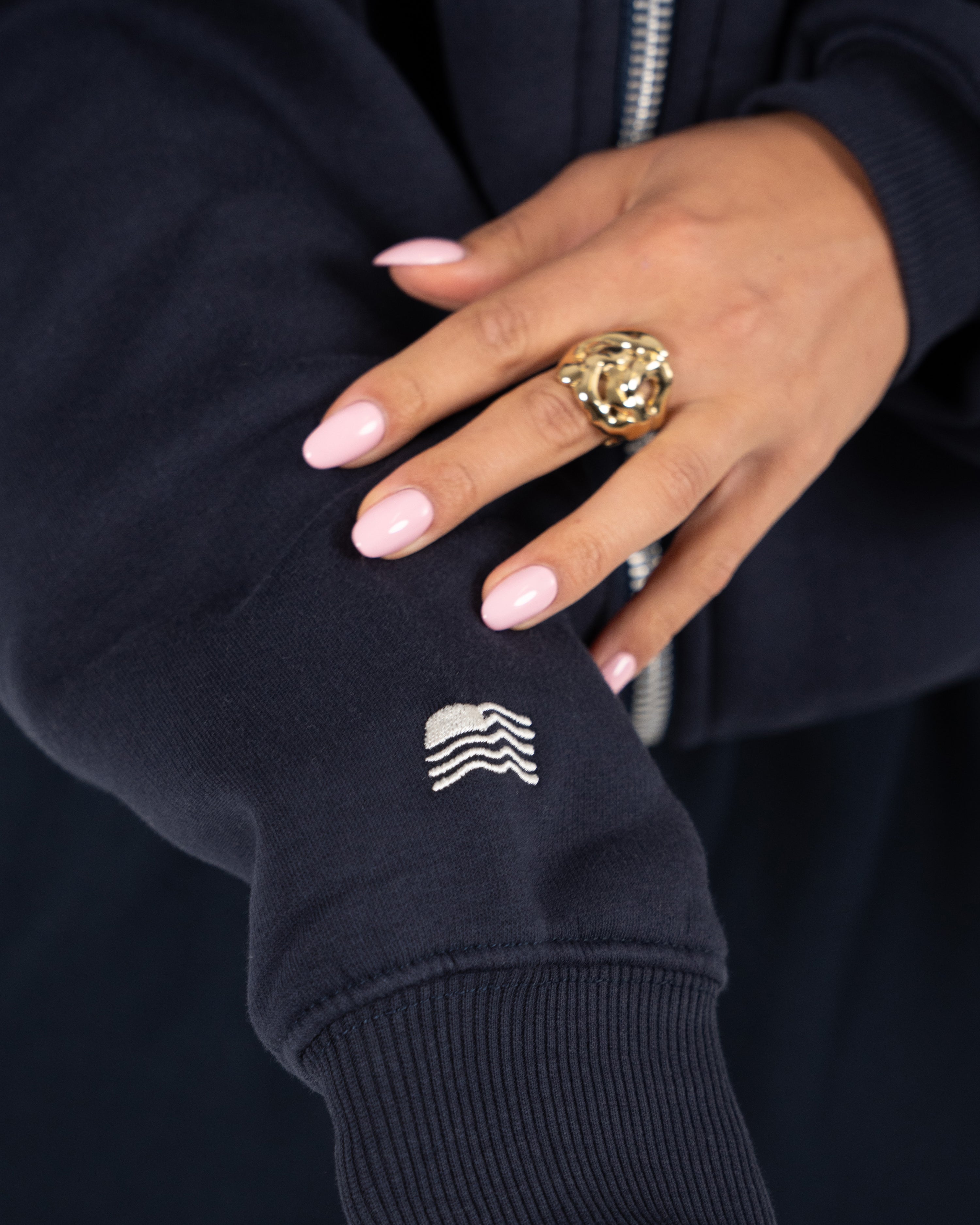 Emblem Patch Zip-Hoodie Navy
