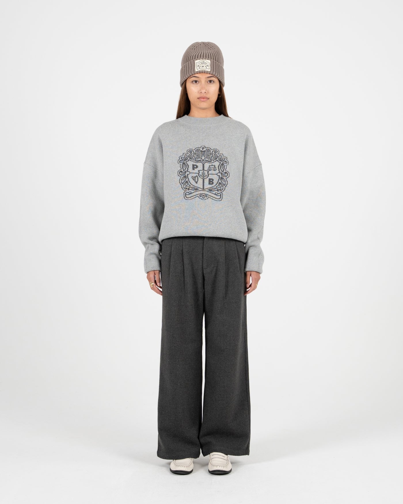 Emblem Knit Sweater | Grey