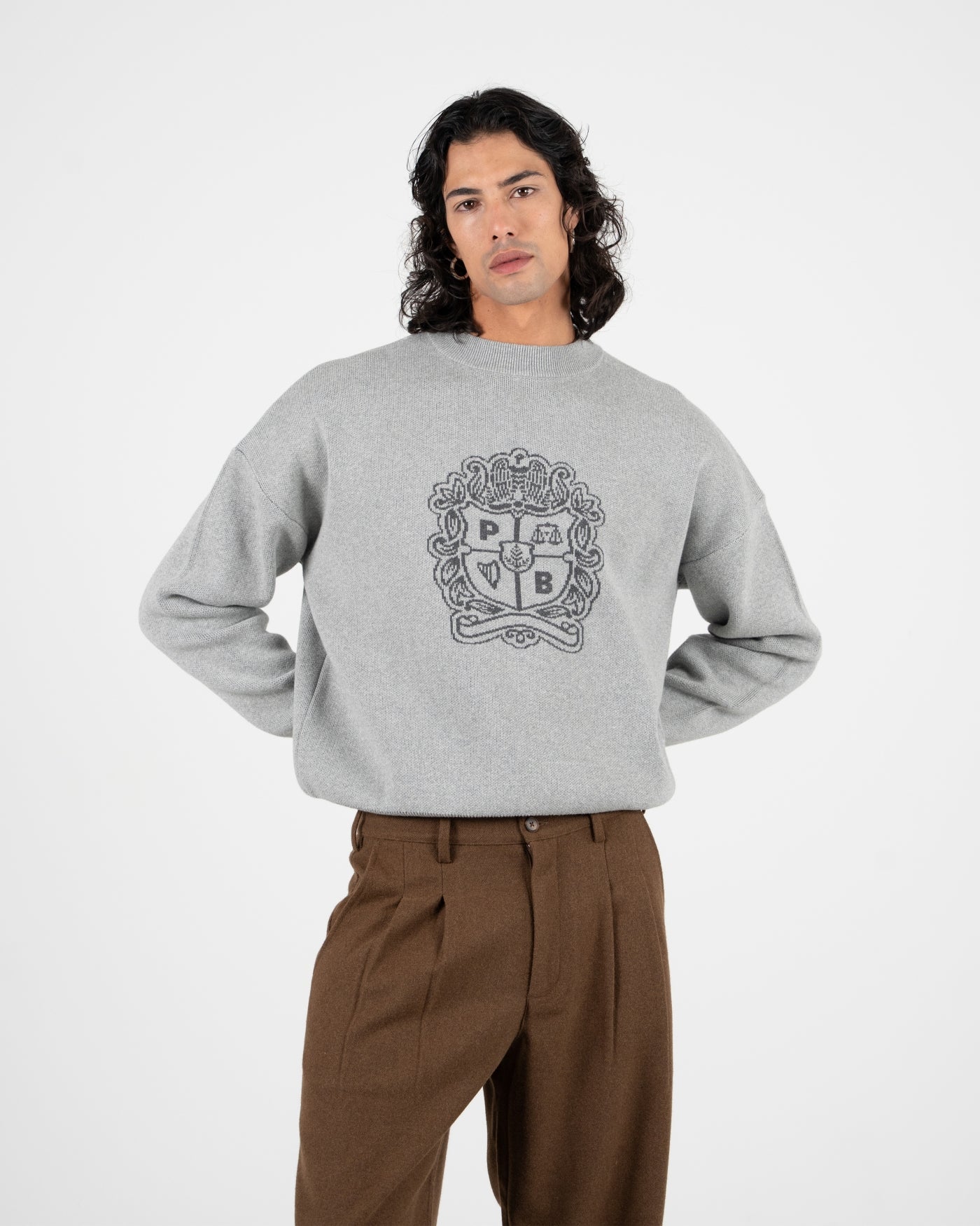 Emblem Knit Sweater | Grey