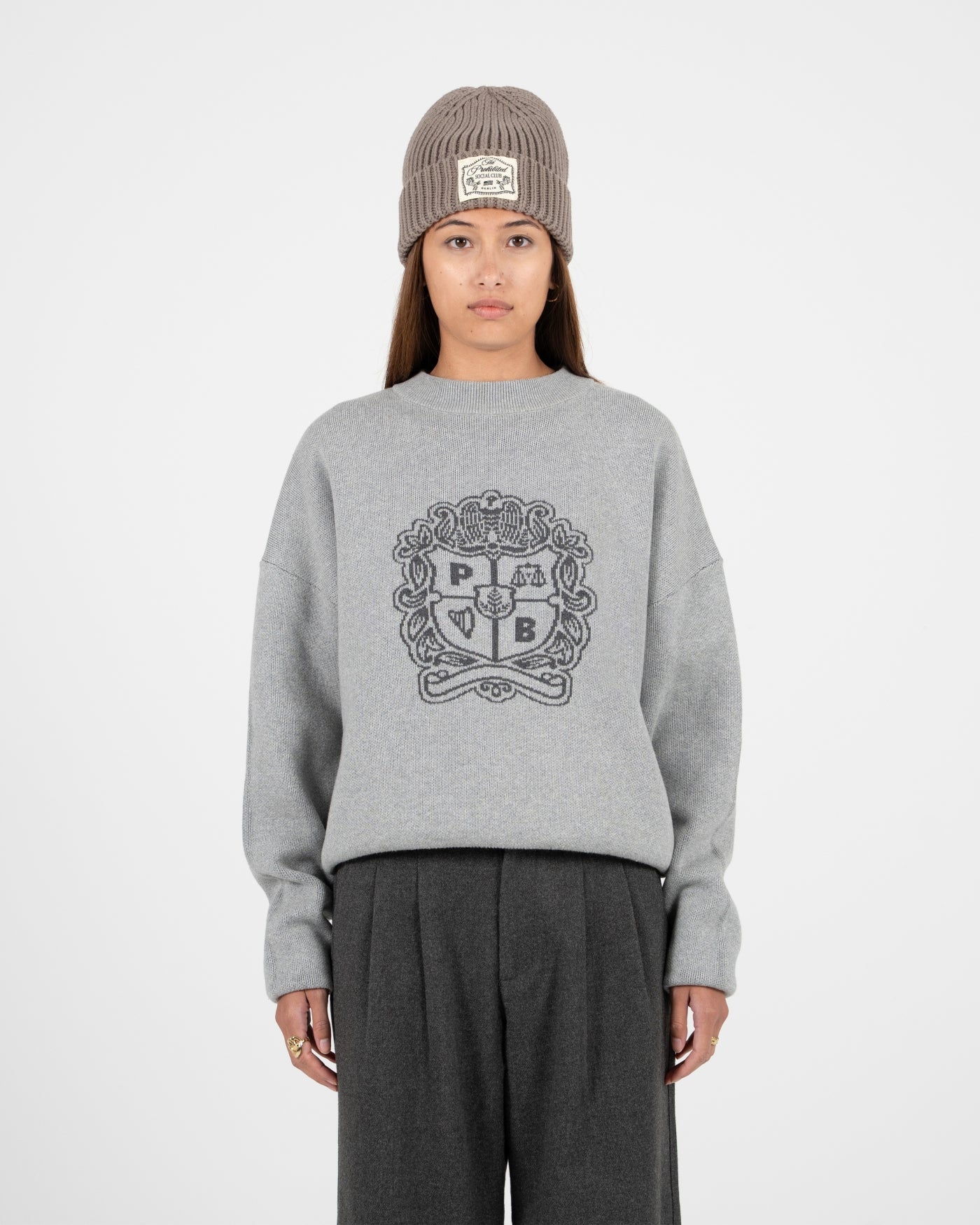 Emblem Knit Sweater | Grey