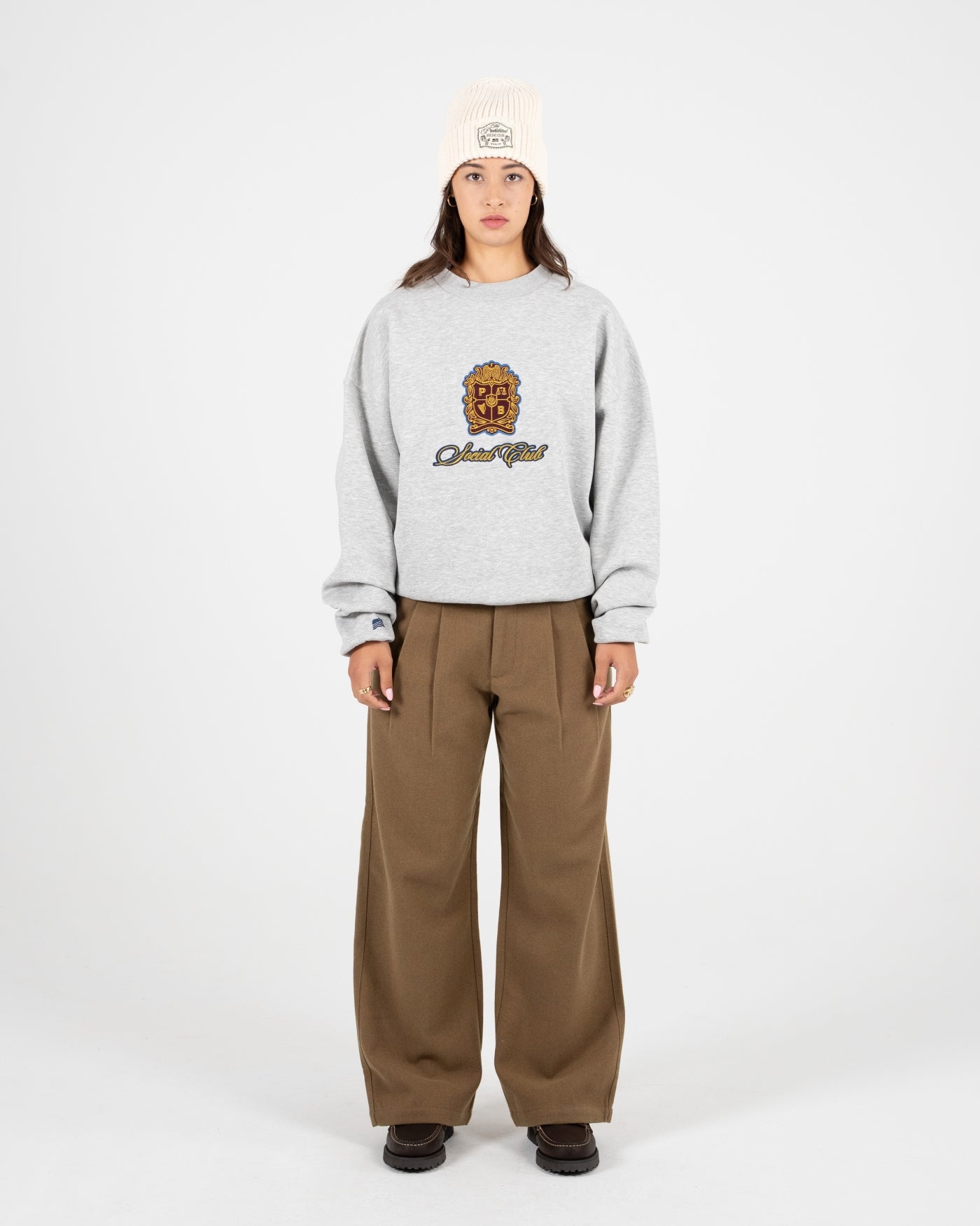 Emblem Patch Crew Neck | Grey Melange