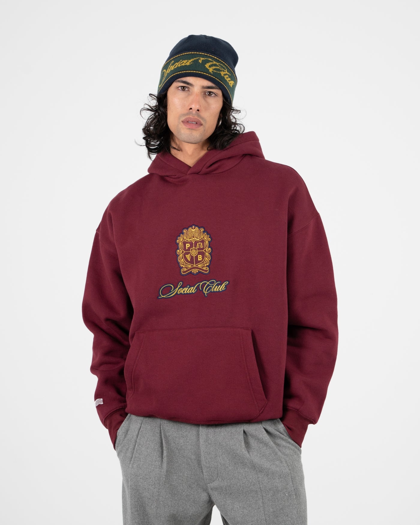 Emblem Patch Hoodie | Bordeaux