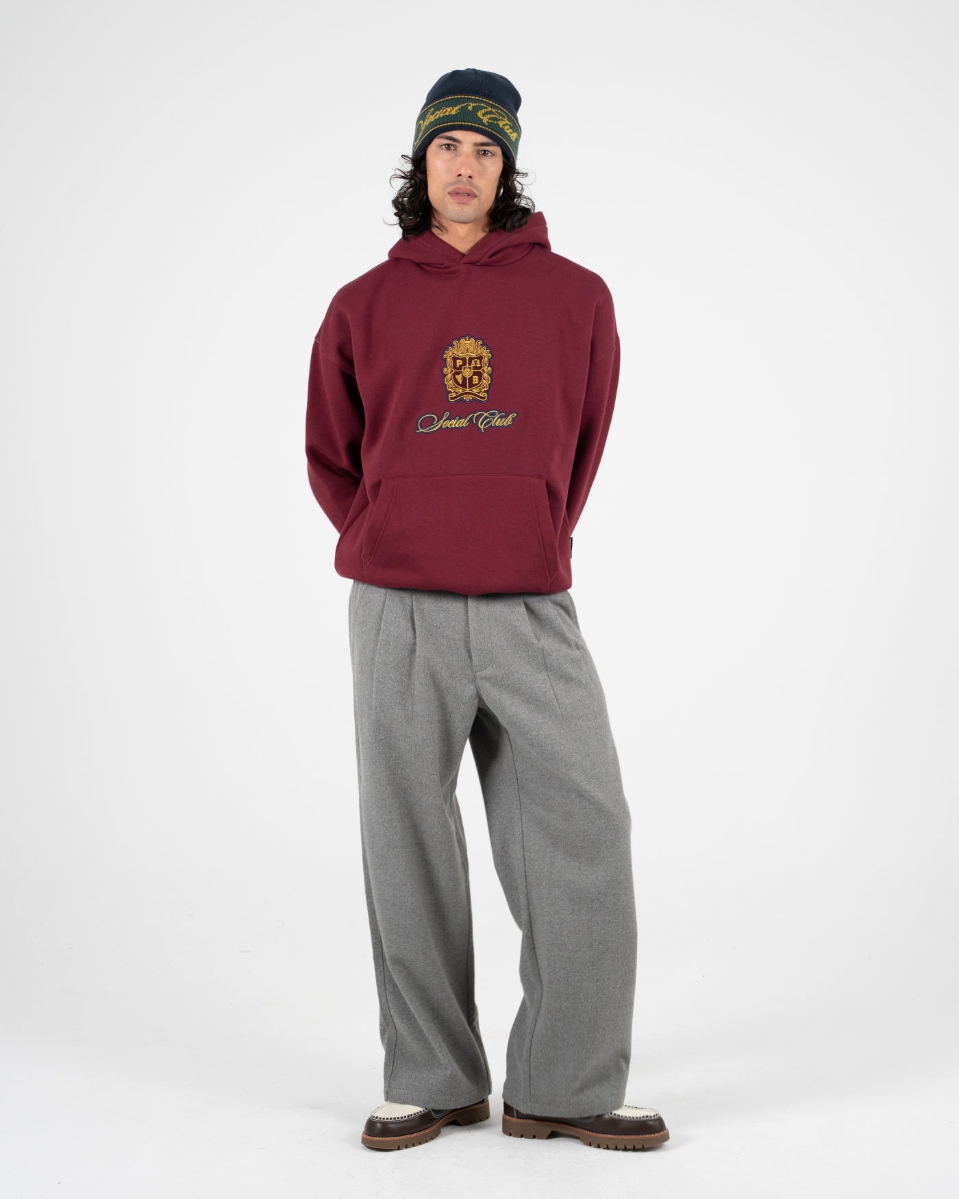 Emblem Patch Hoodie | Bordeaux