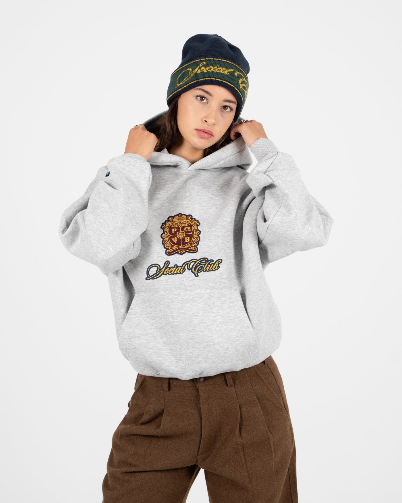 Emblem Patch Hoodie | Grey Melange