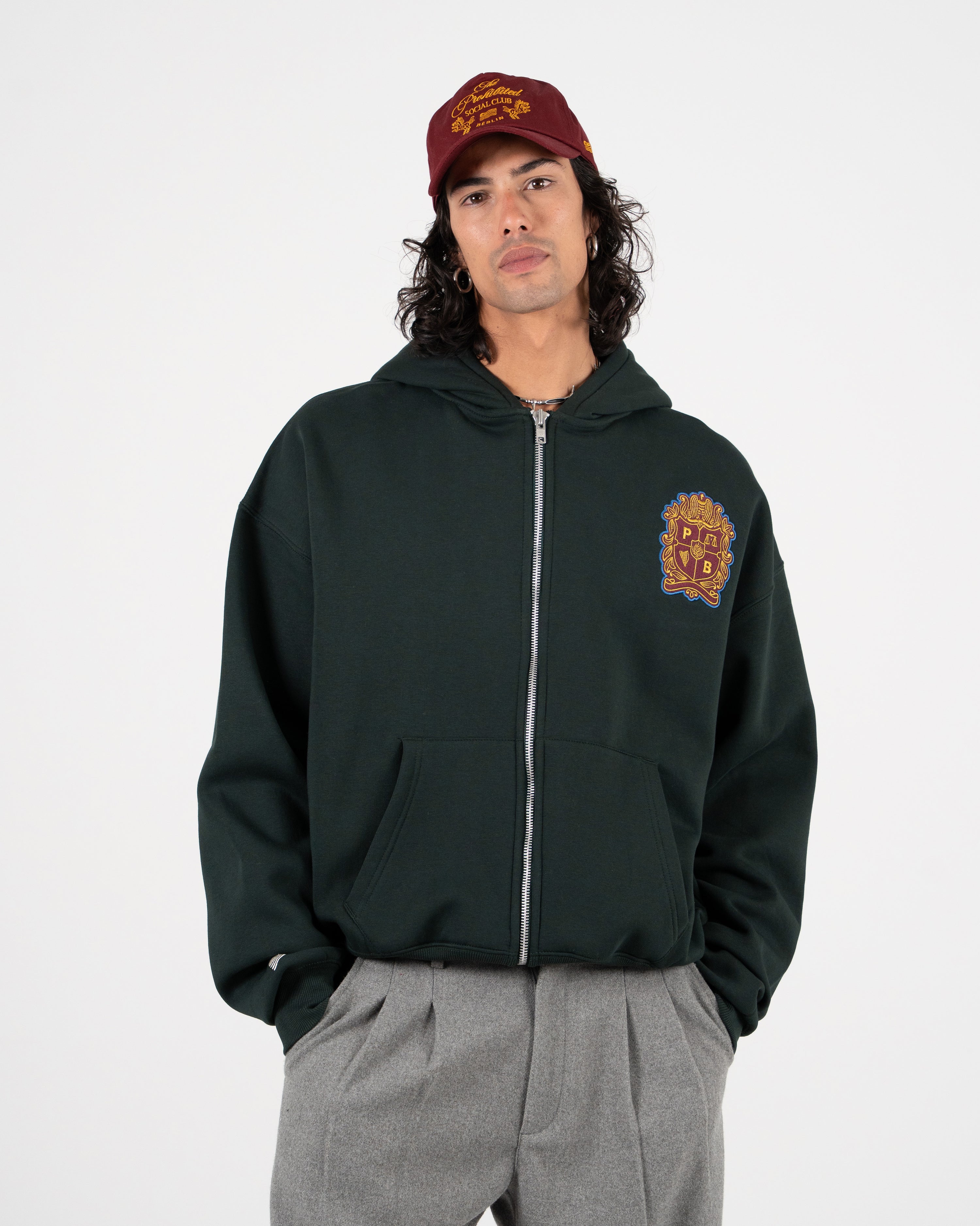 Emblem Patch Zip-Hoodie Green