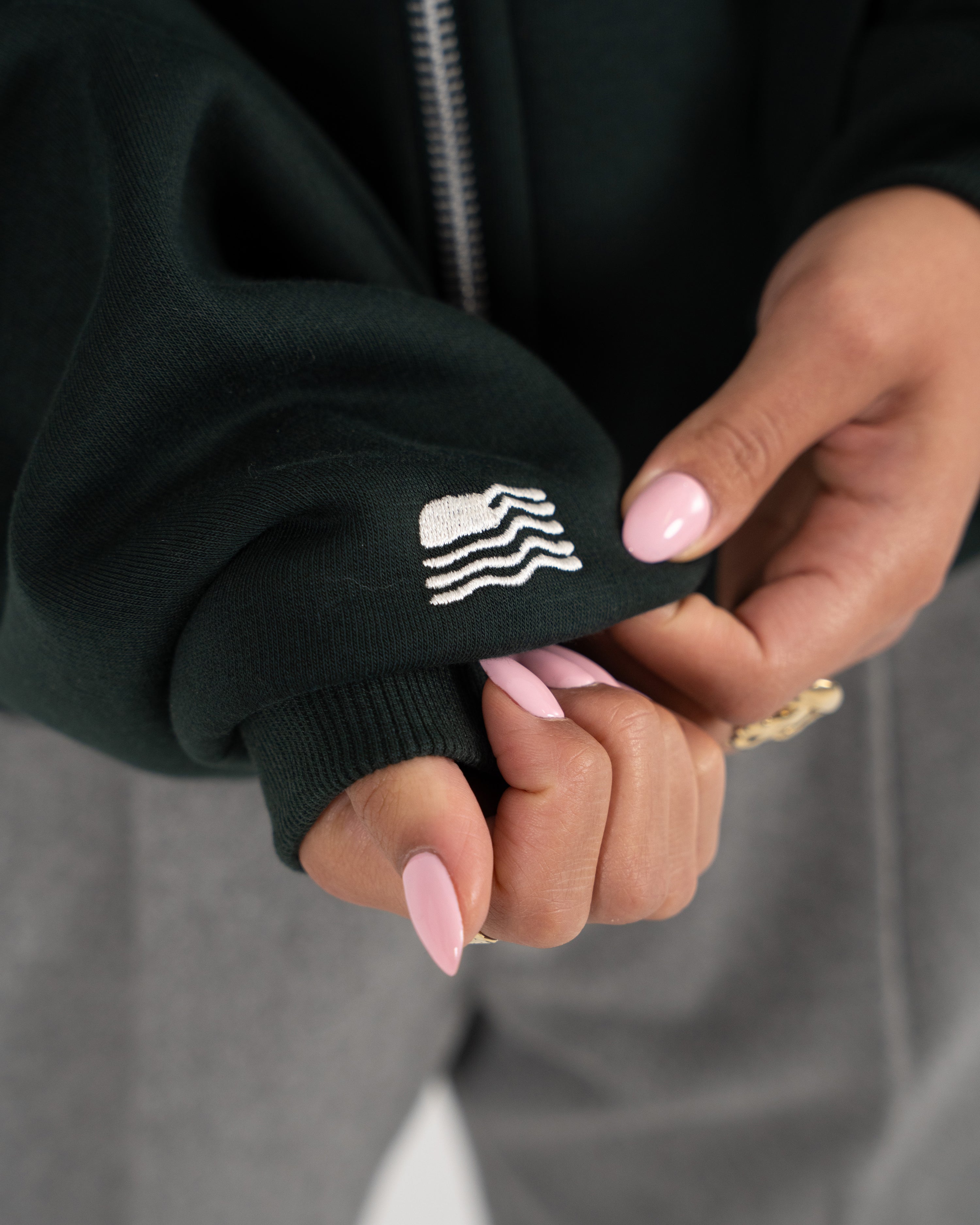 Emblem Patch Zip-Hoodie Green