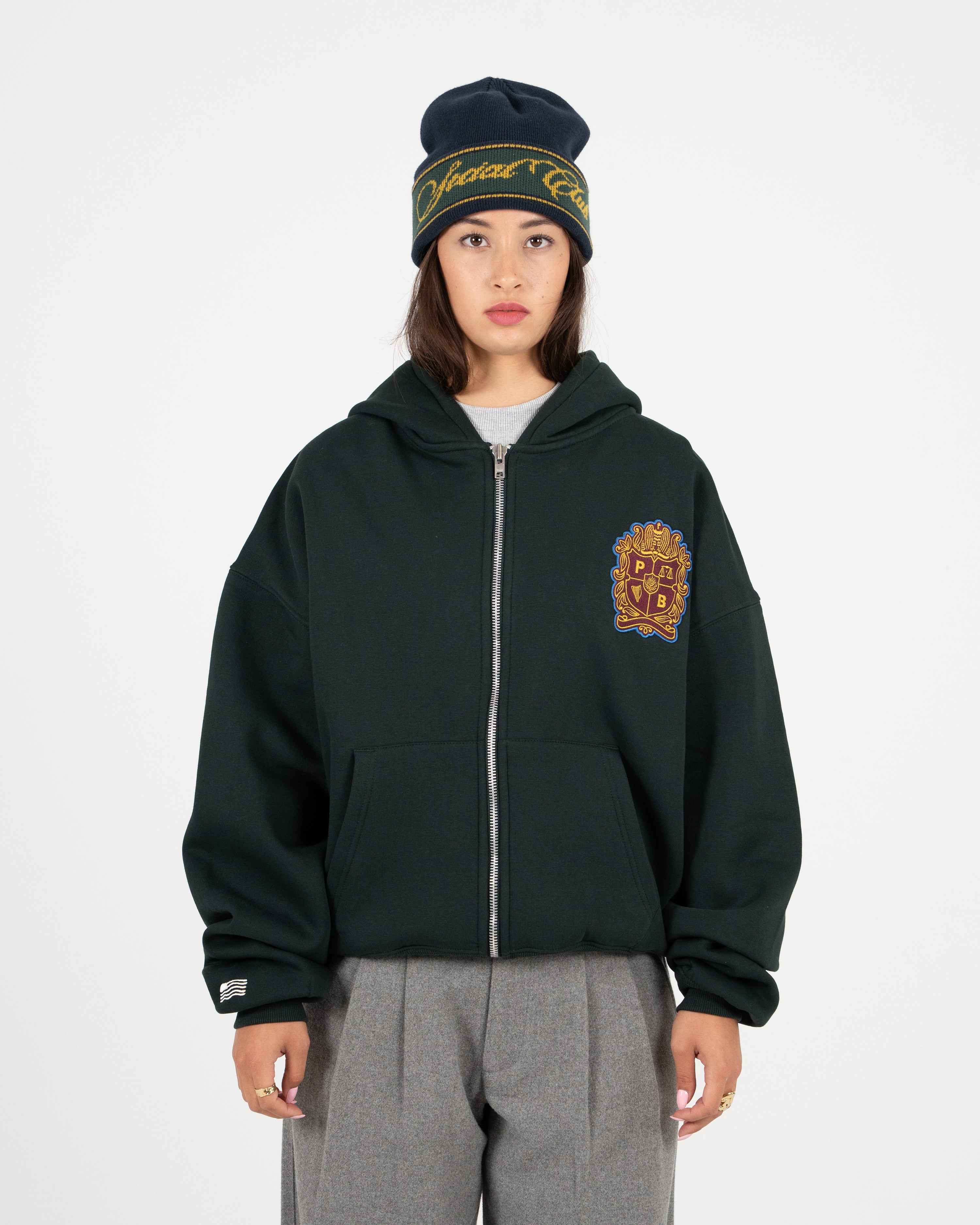Emblem Patch Zip-Hoodie Green