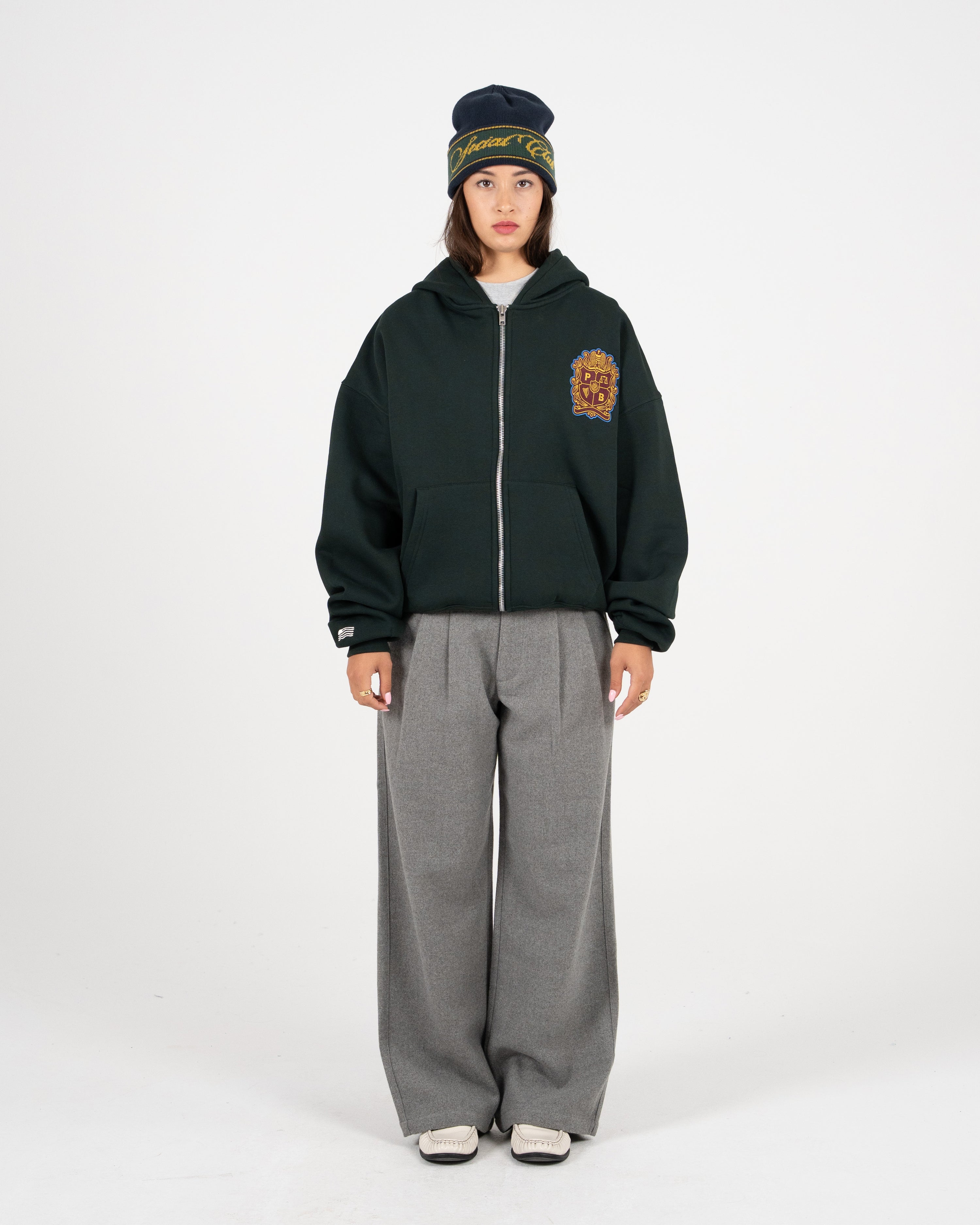 Emblem Patch Zip-Hoodie Green