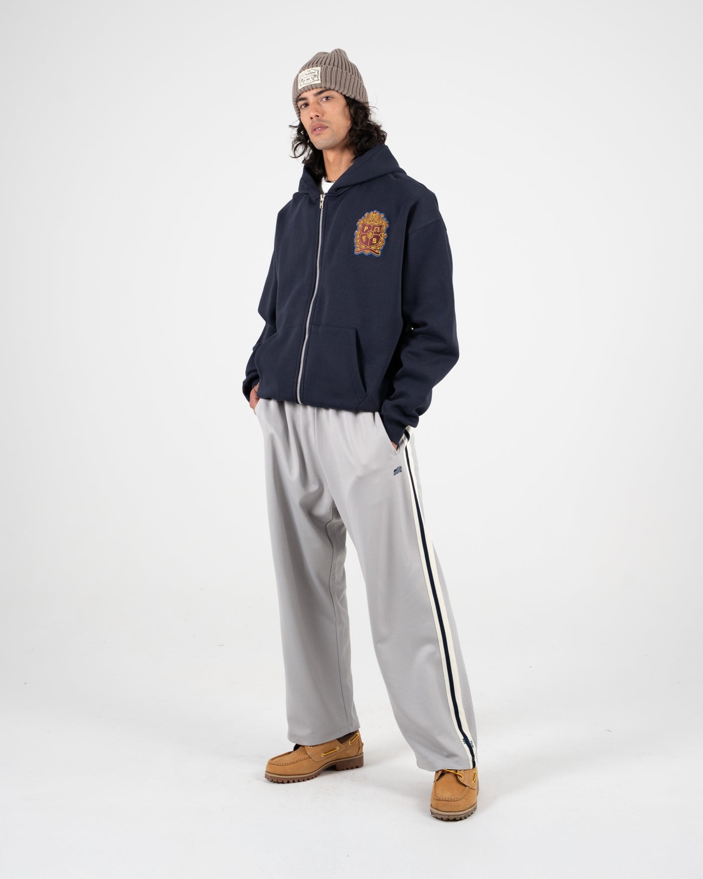 Emblem Patch Zip-Hoodie | Navy