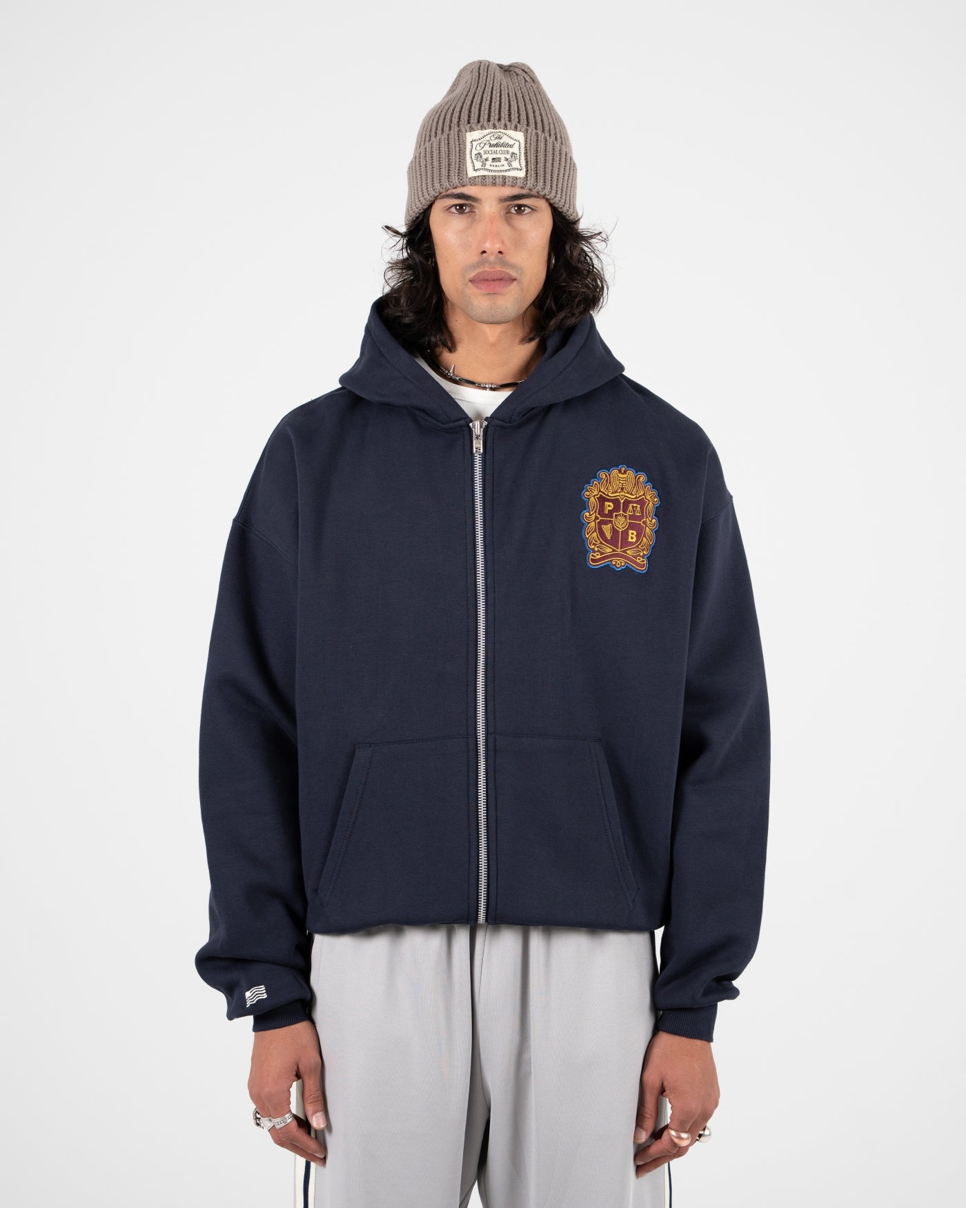 Emblem Patch Zip-Hoodie | Navy