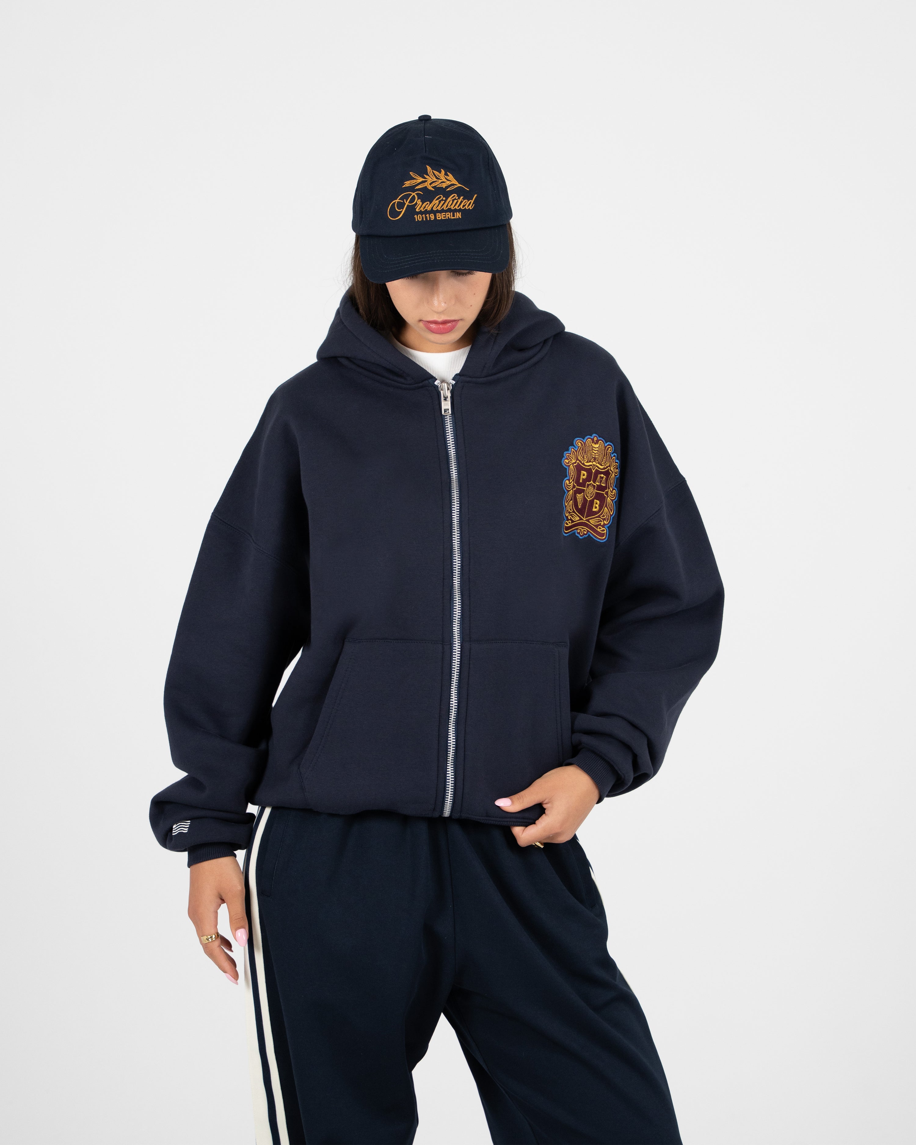 Emblem Patch Zip-Hoodie Navy