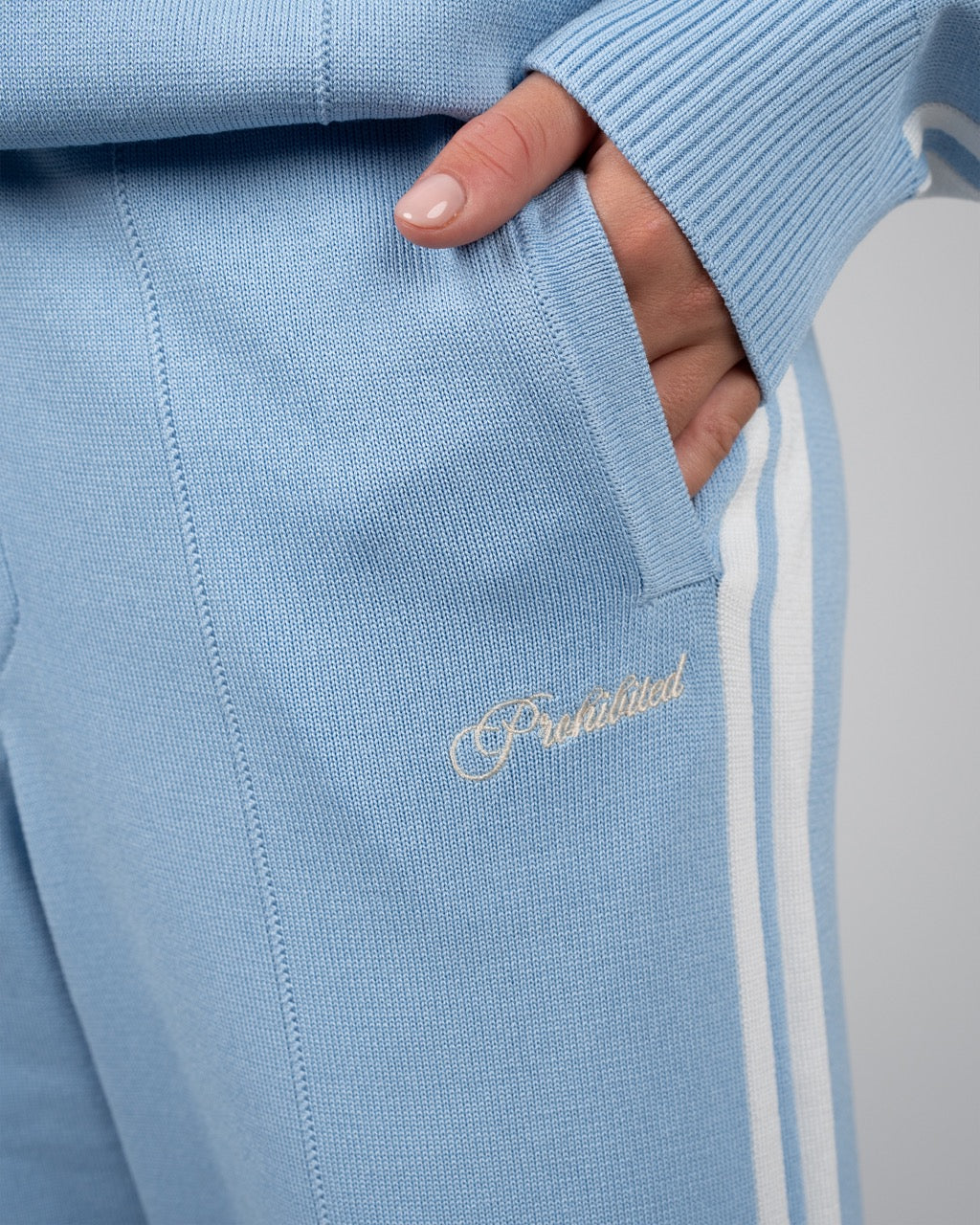 Varsity Knitted Trackpants | Light Blue