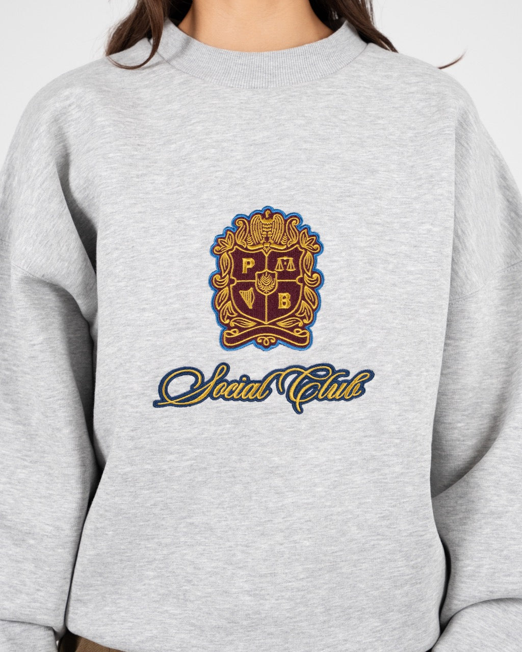 Emblem Patch Crew Neck | Grey Melange