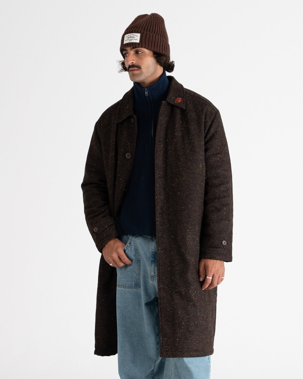 Herringbone Wool Coat | Brown