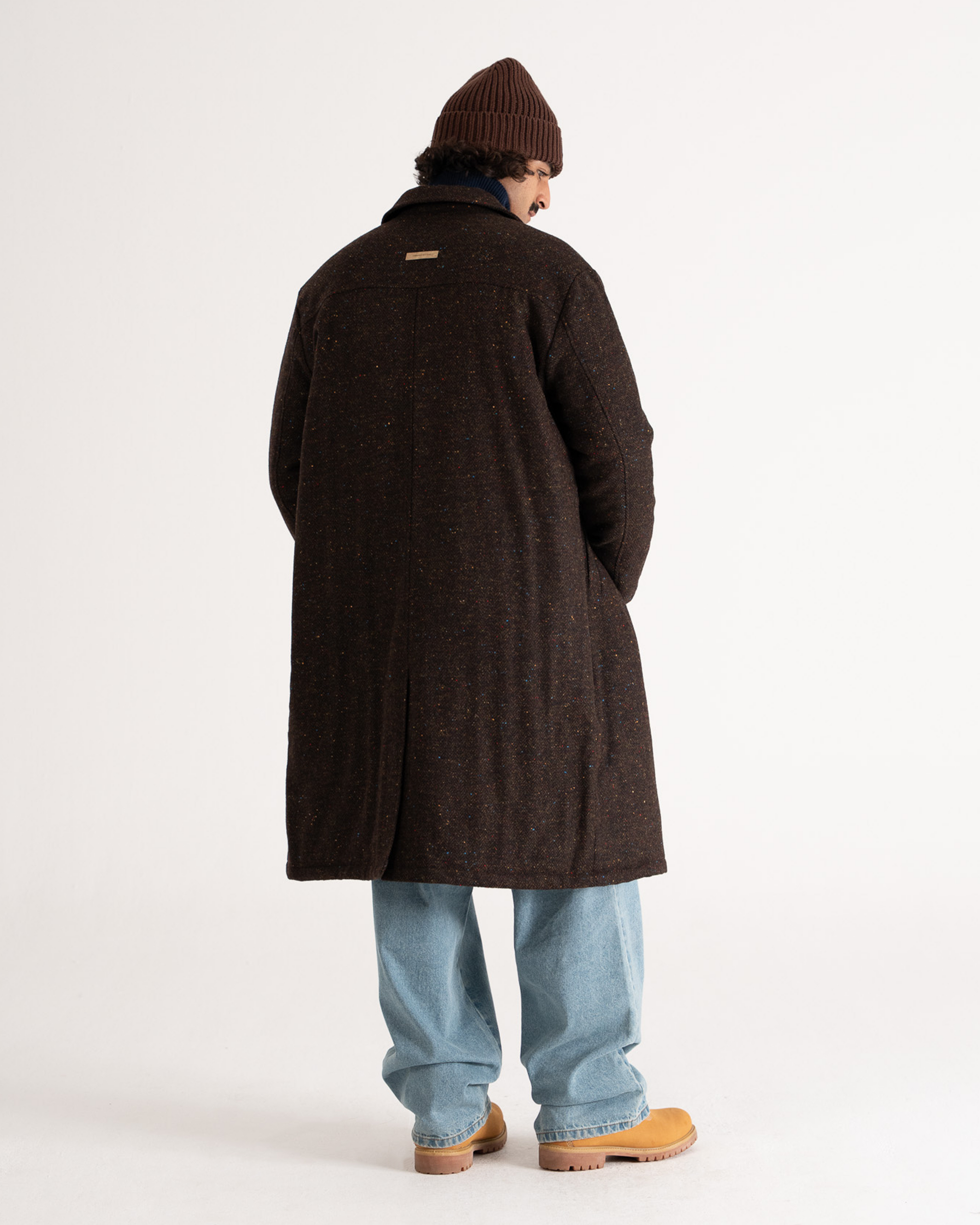 Herringbone Wool Coat Brown