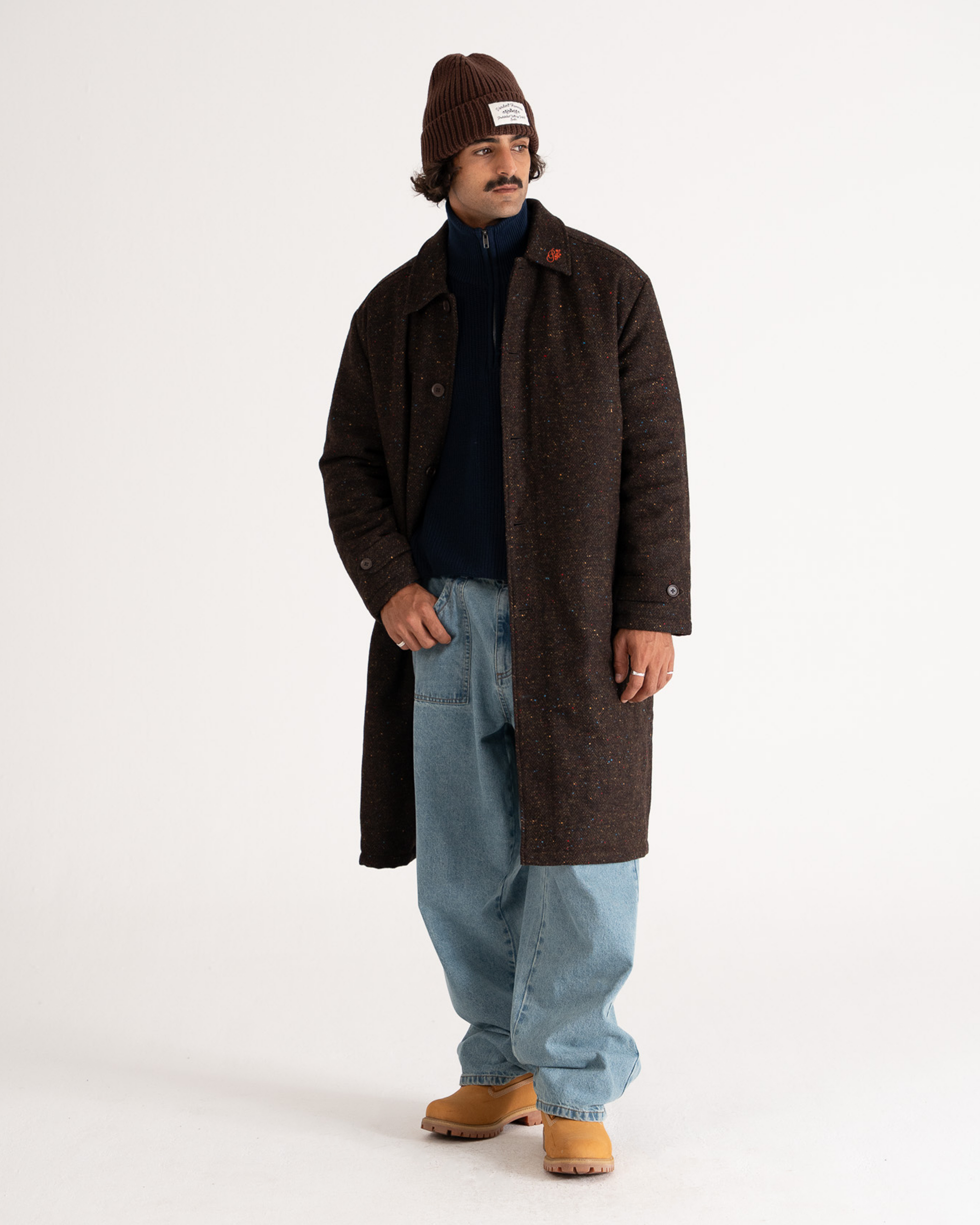 Herringbone Wool Coat Brown