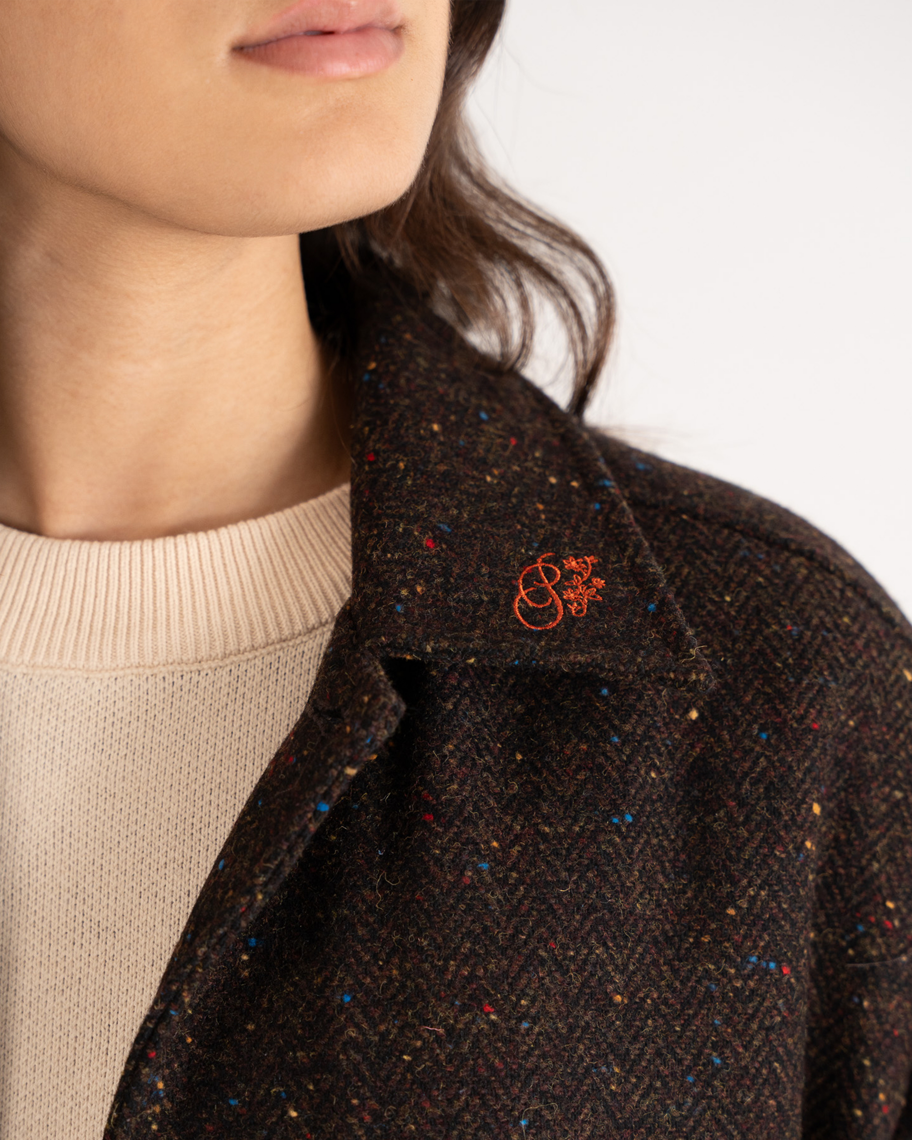 Herringbone Wool Coat Brown